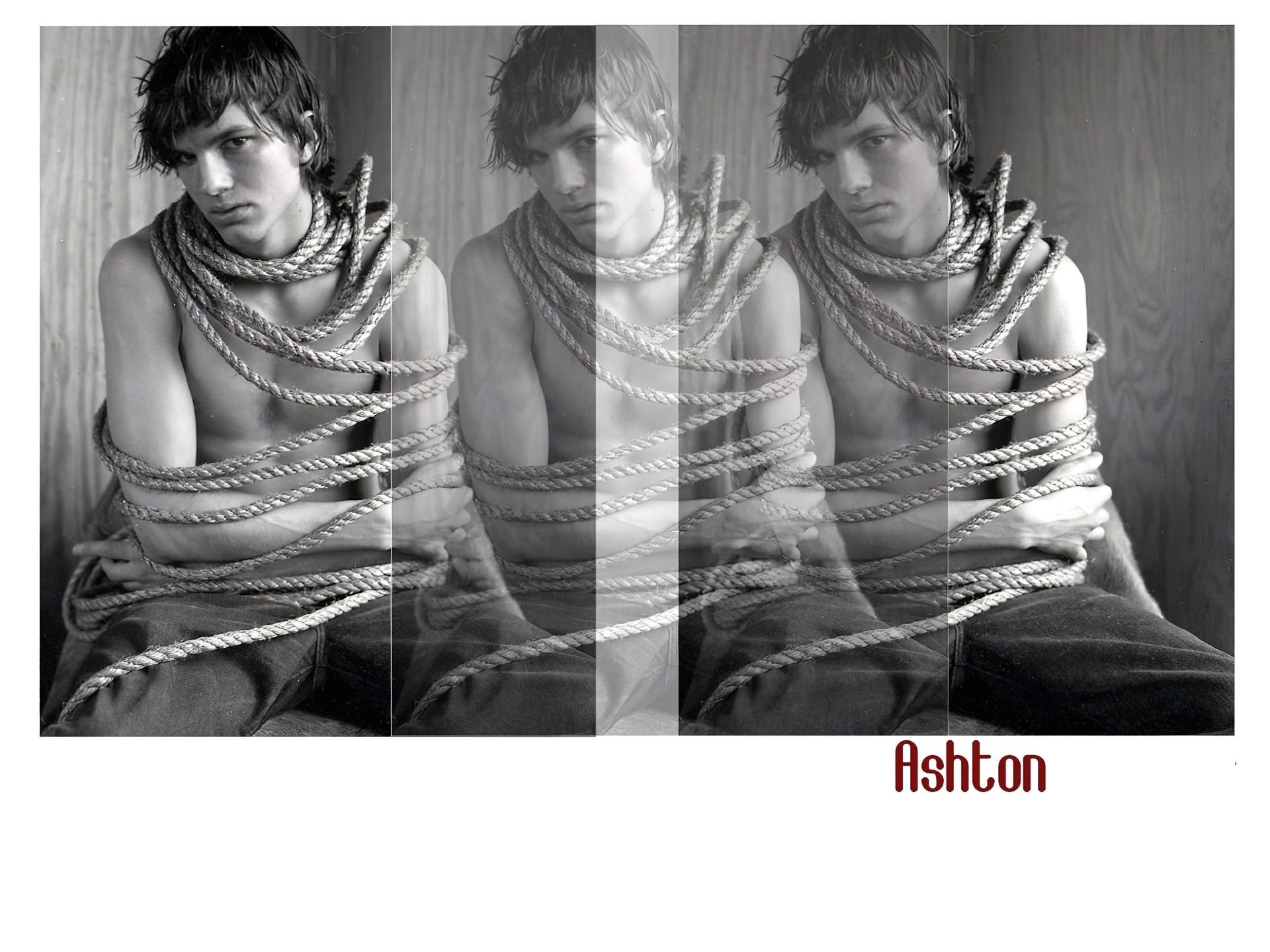 Ashton Kutcher,związany, sznurem