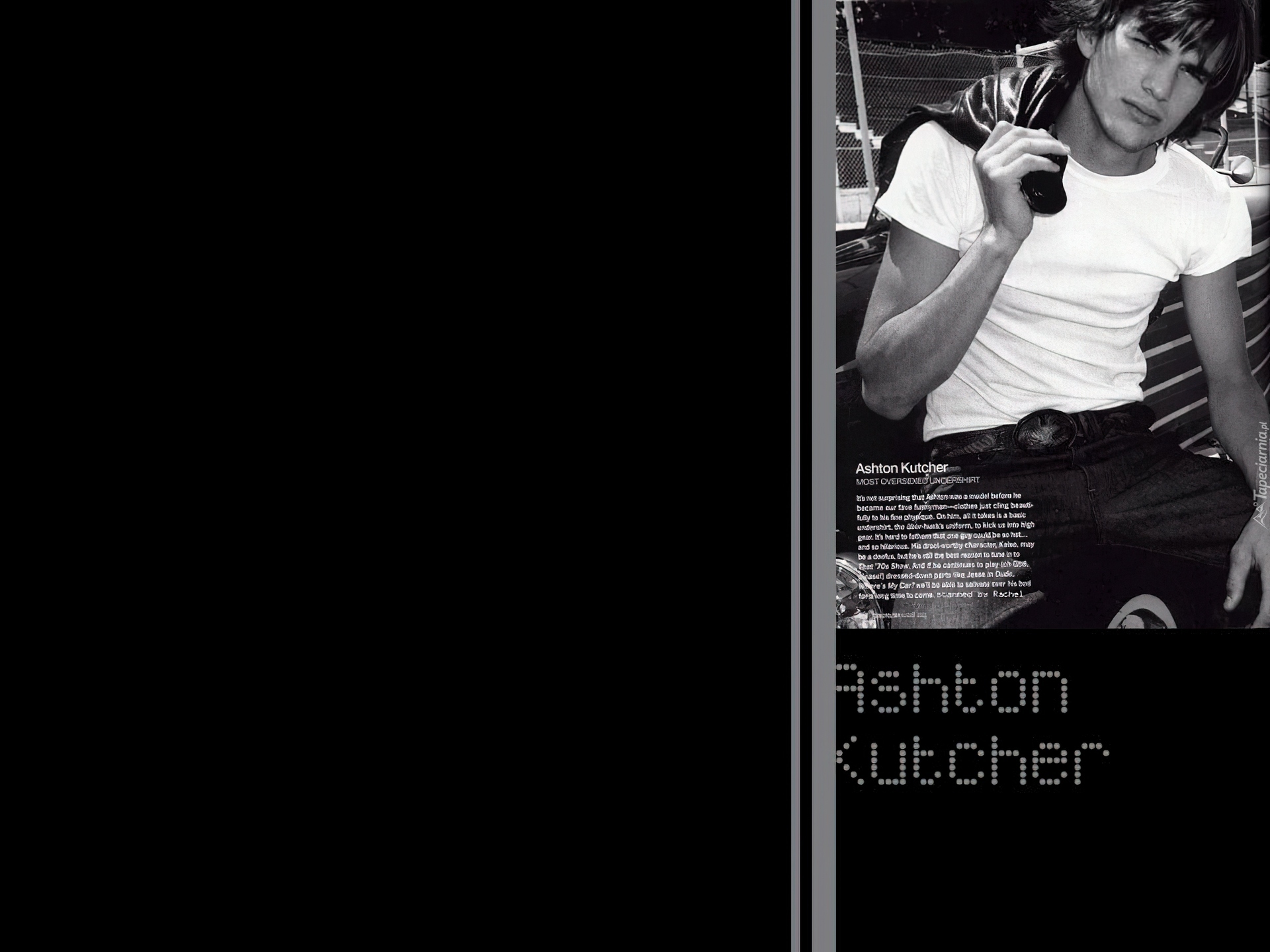 Ashton Kutcher,biały, t-shirt, pasek