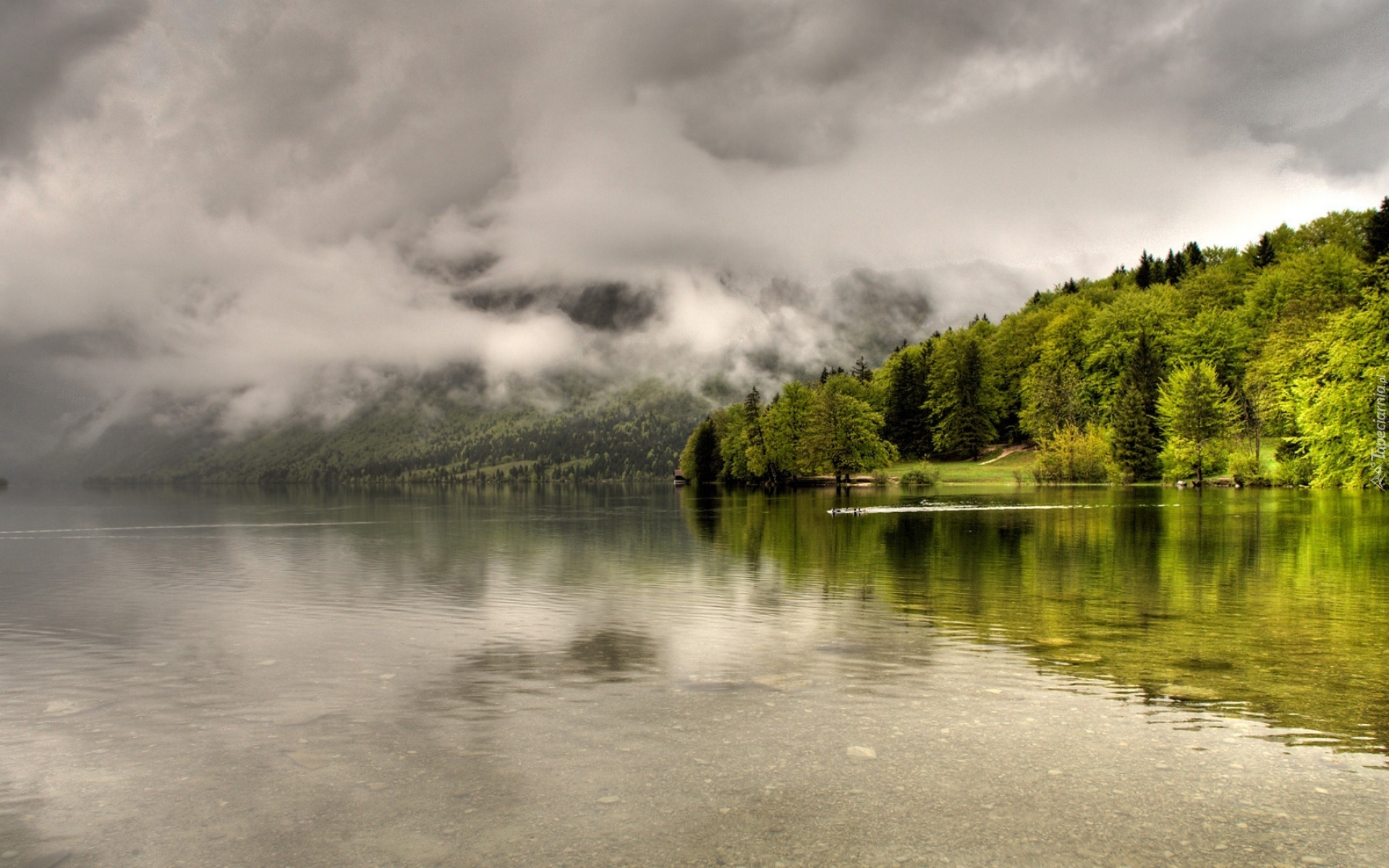 Jezioro, Chmury, Mgła