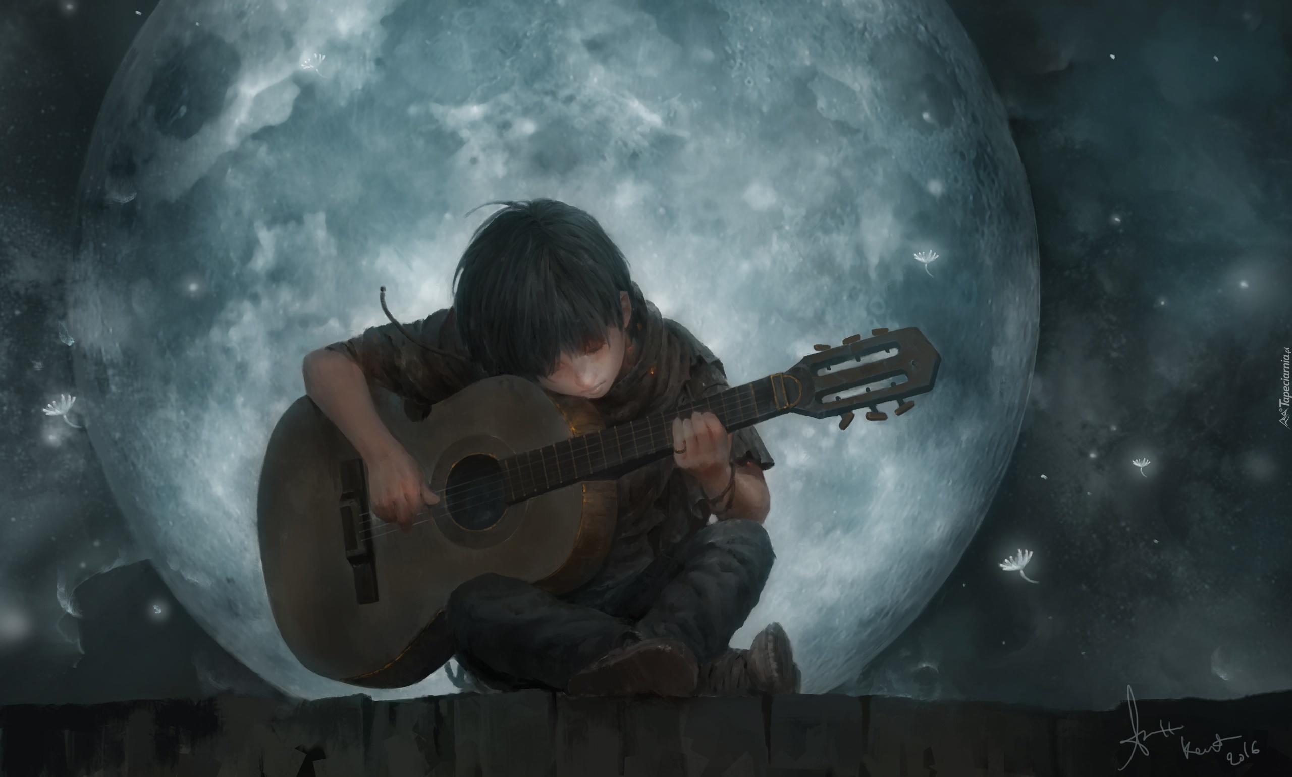 Chłopiec, Gitara, Księżyc