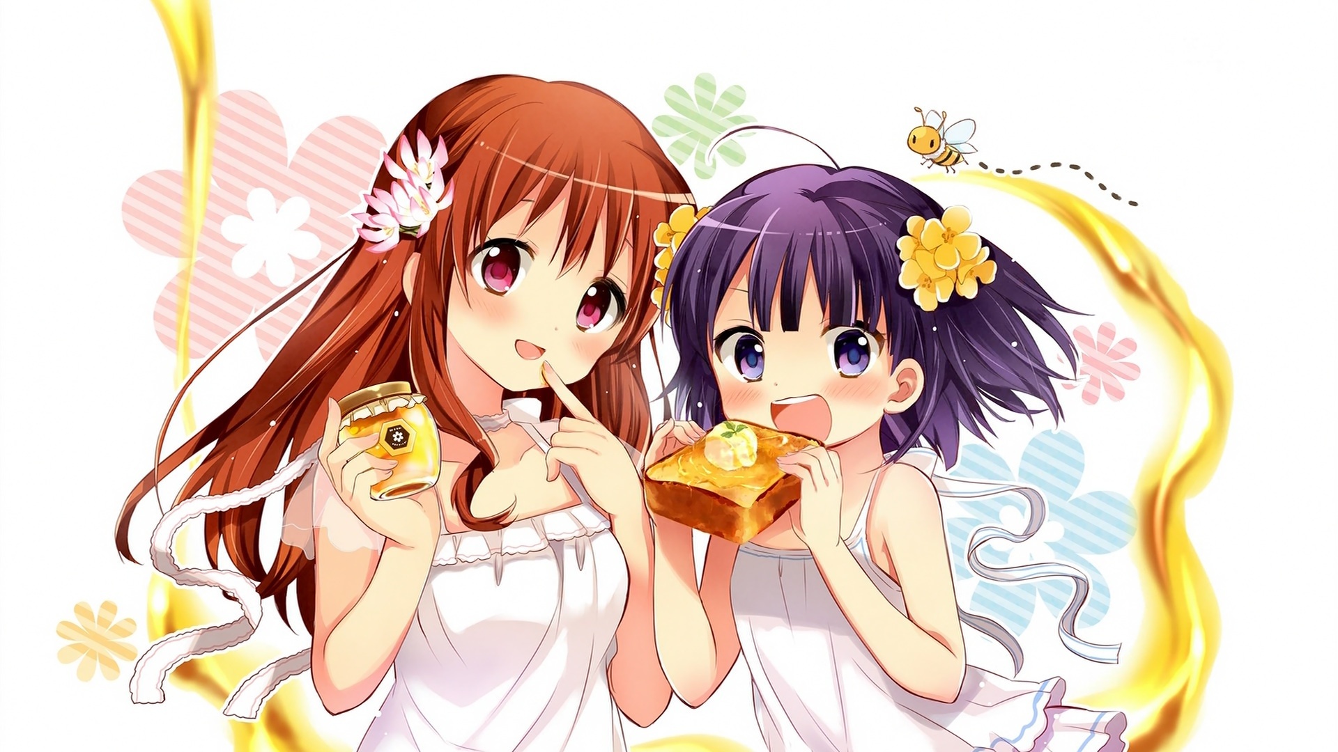 Dziewczyny, Miód, Kanapka, Kwiaty, Pszczoła, Manga, Anime