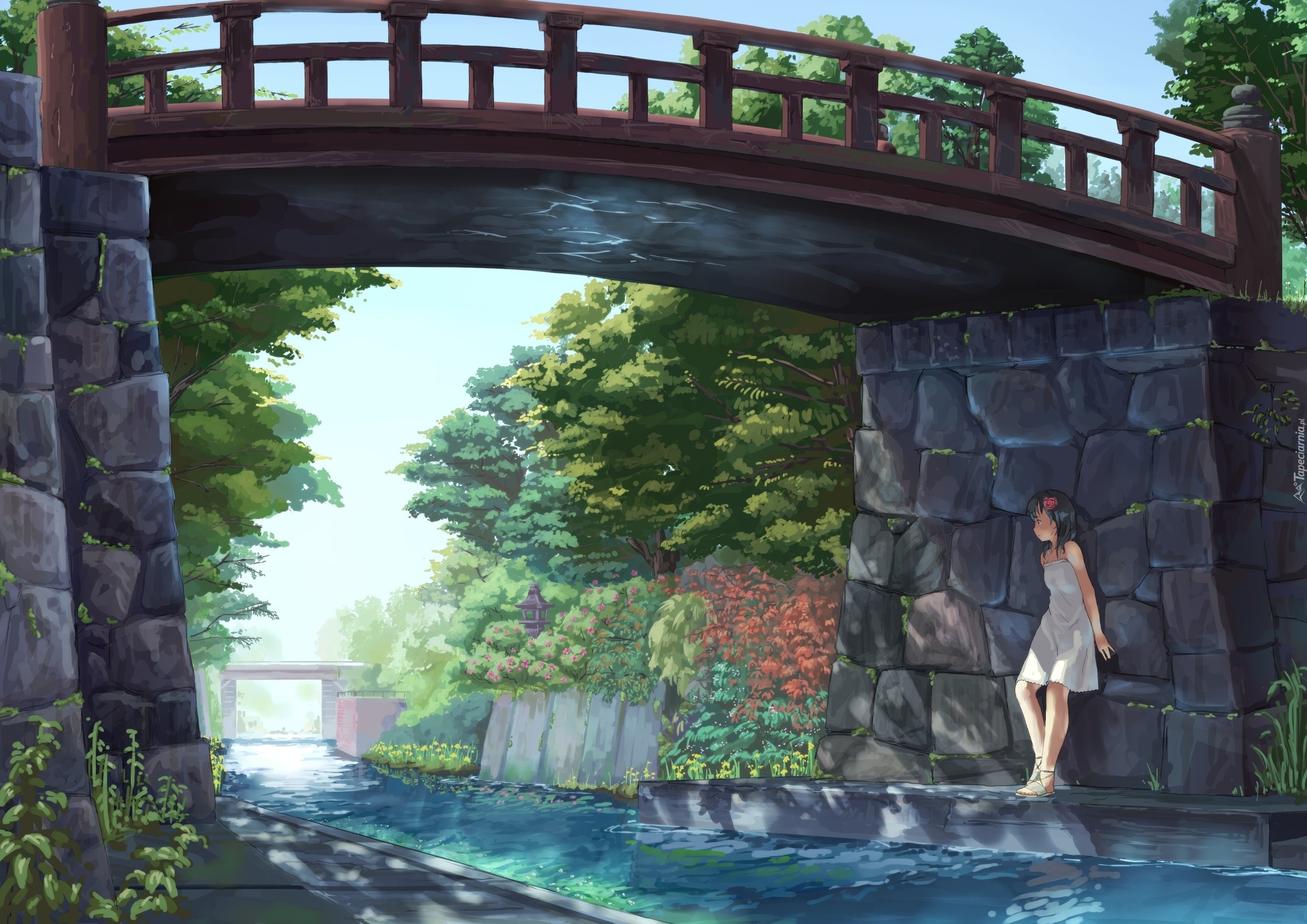 Dziewczyna, Rzeka, Most, Park, Manga, Anime