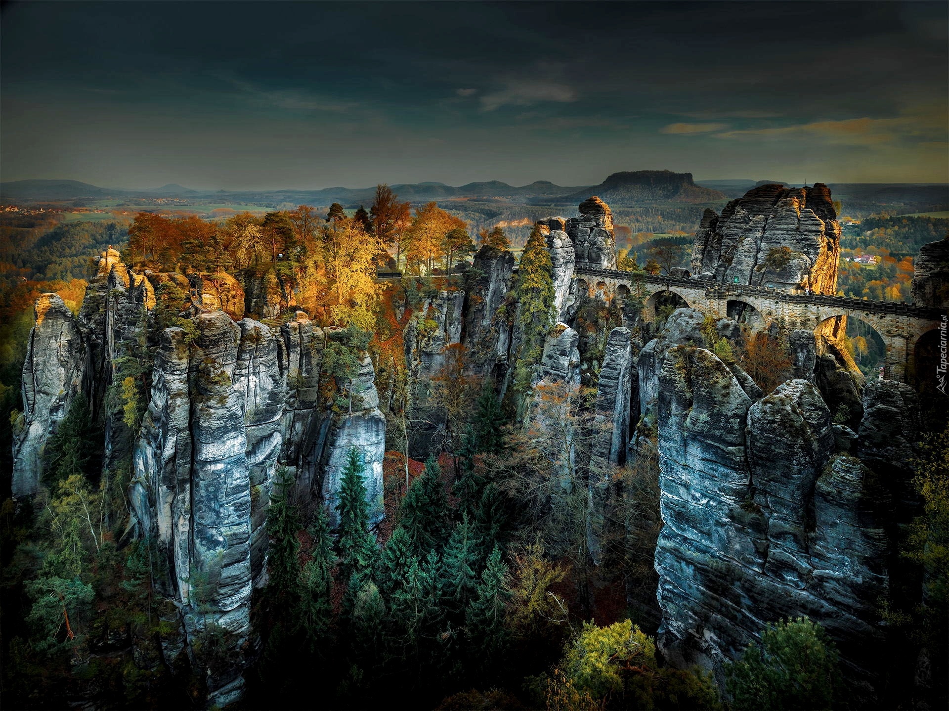 Niemcy, Park Narodowy Saskiej Szwajcarii, Formacja skalna Bastei, Most, Skały, Góry Połabskie, Skały