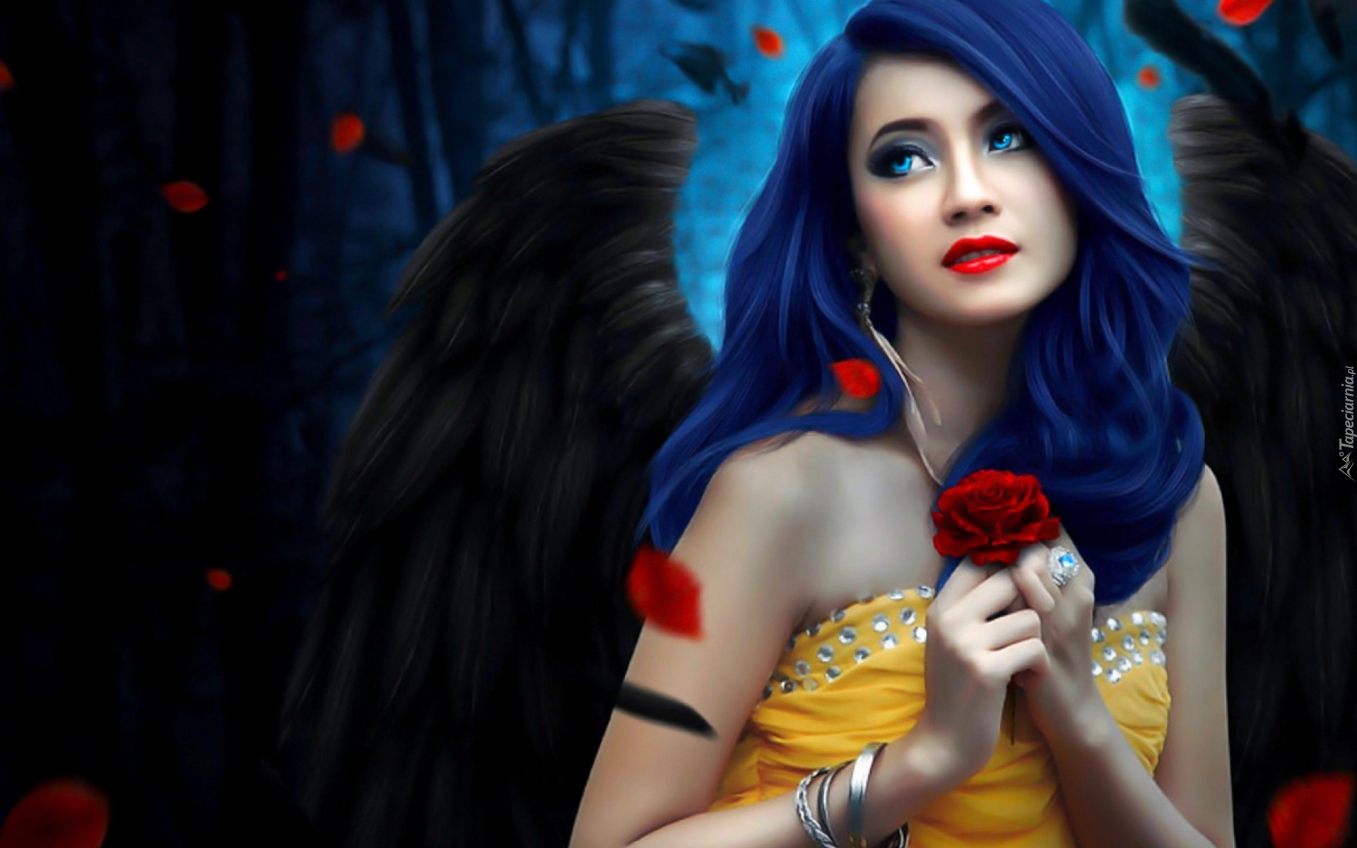 Kobieta, Anioł, Fantazja, Róża
