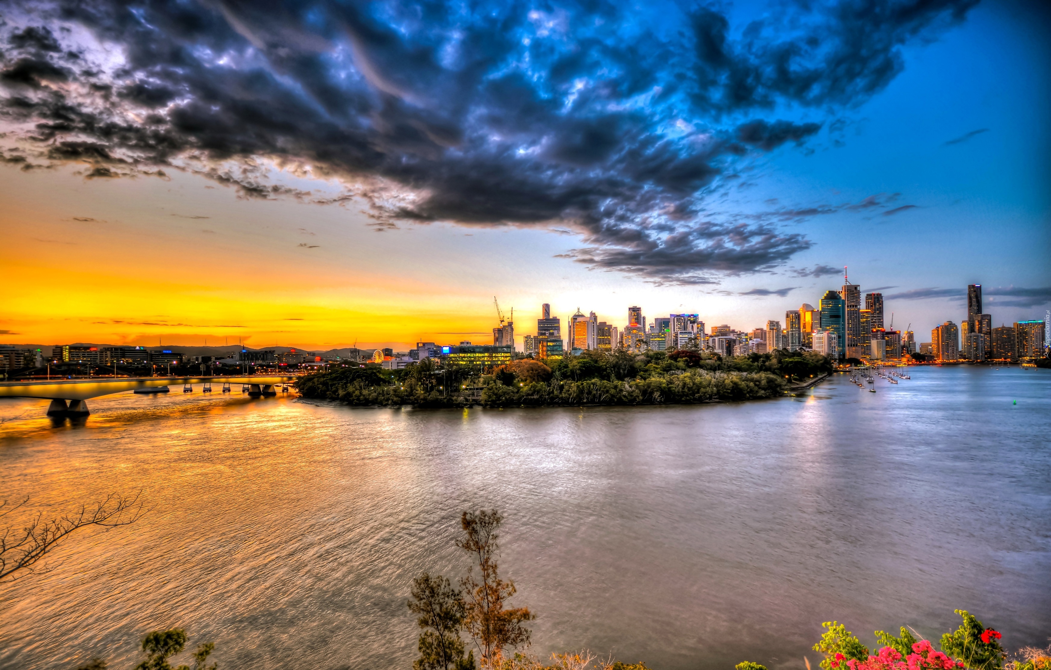 Brisbane, Miasto, Wybrzeże, Australia, Ujście Rzeki, Most, Zachód, Słońca, Ocean