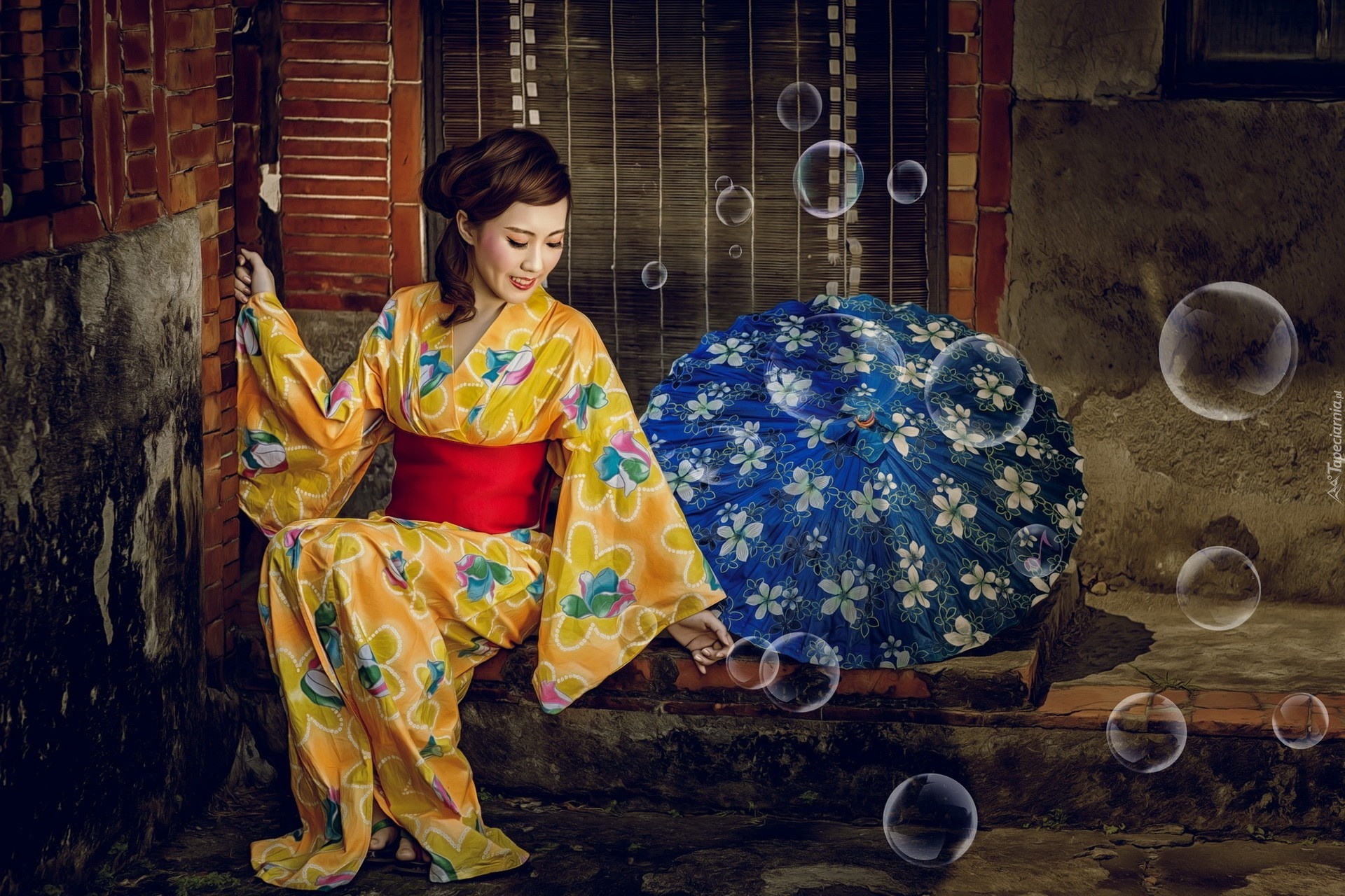 Azjatka, Kimono, Parasolka