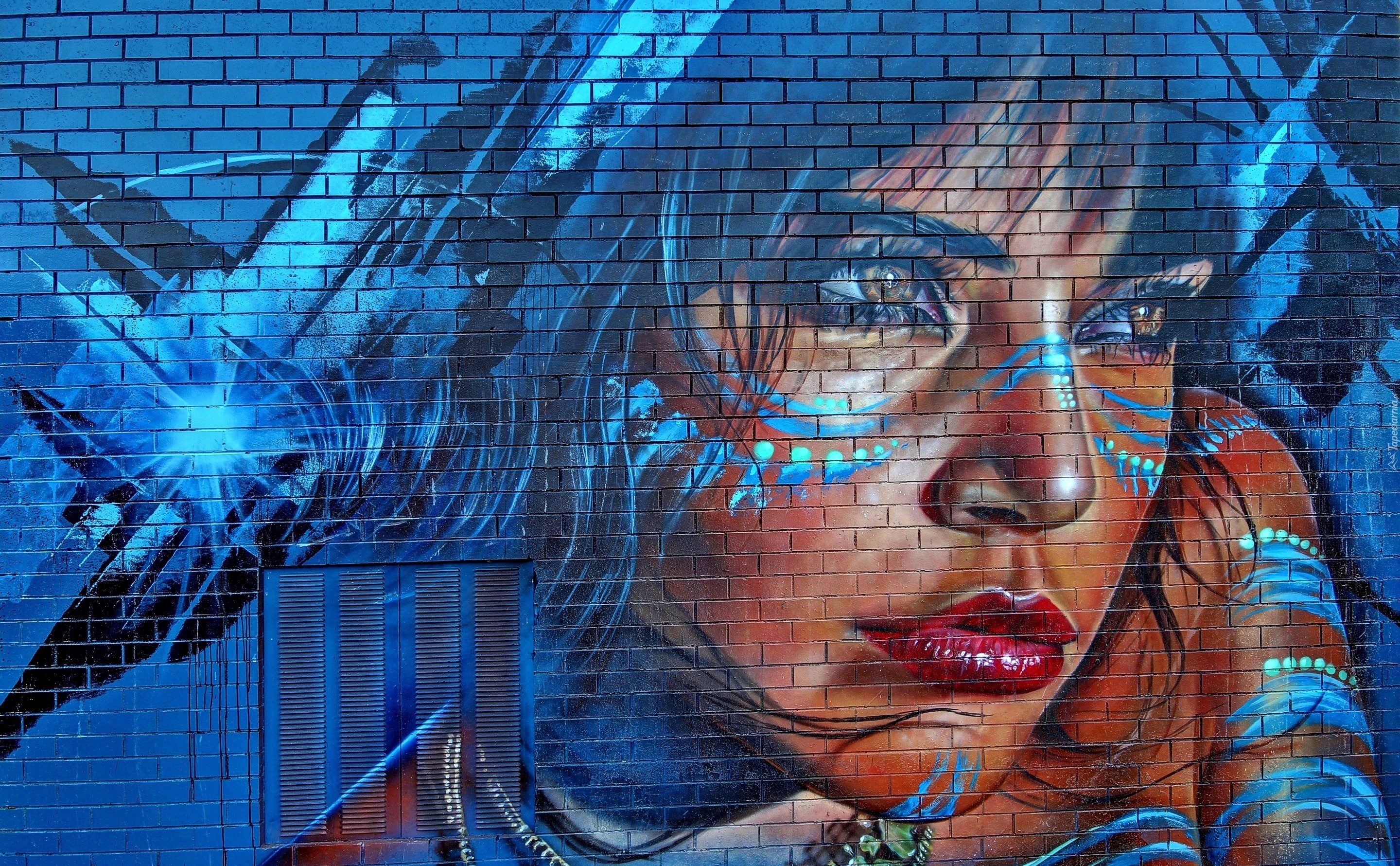 Dziewczyna, Makijaż, Mural, Street art