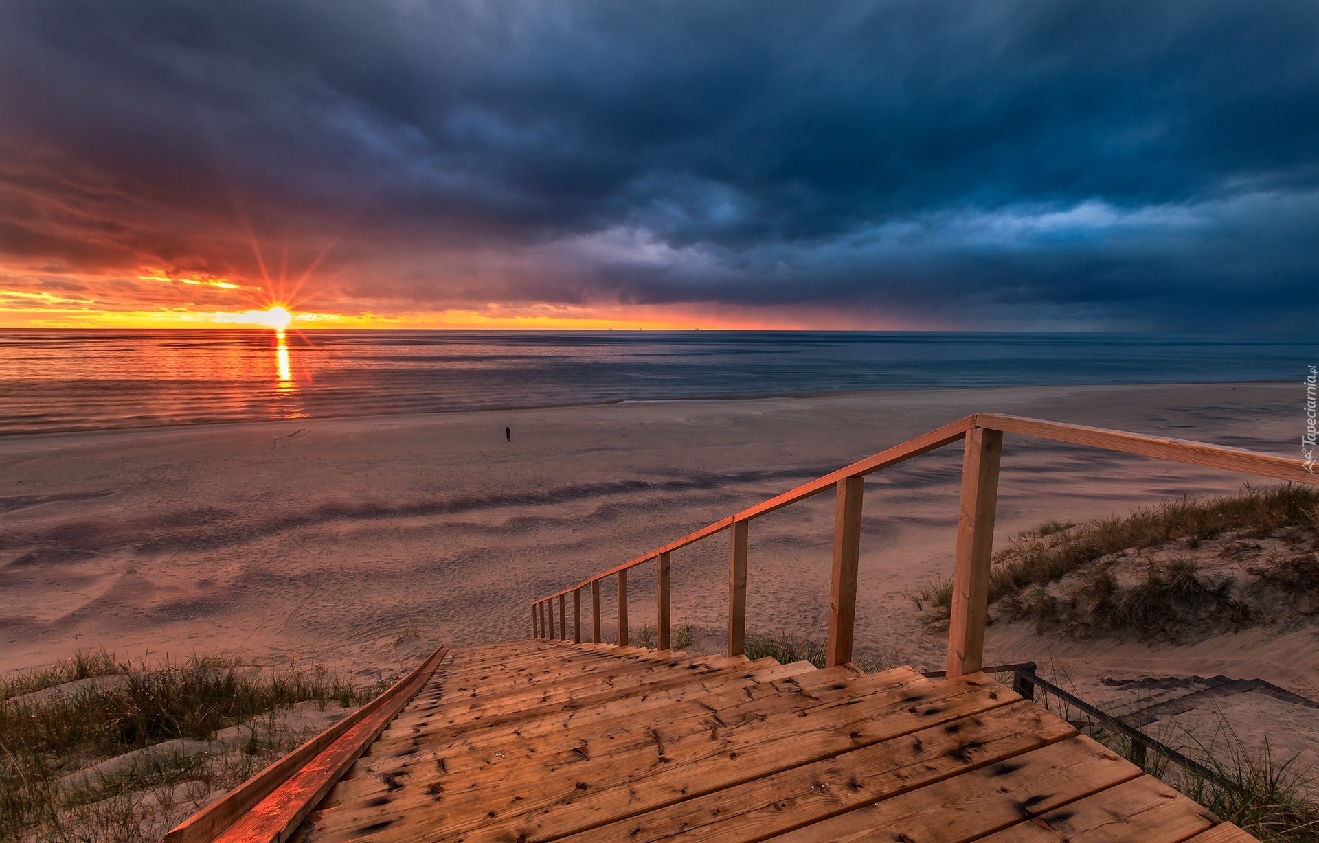 Morze, Plaża, Zachód Słońca