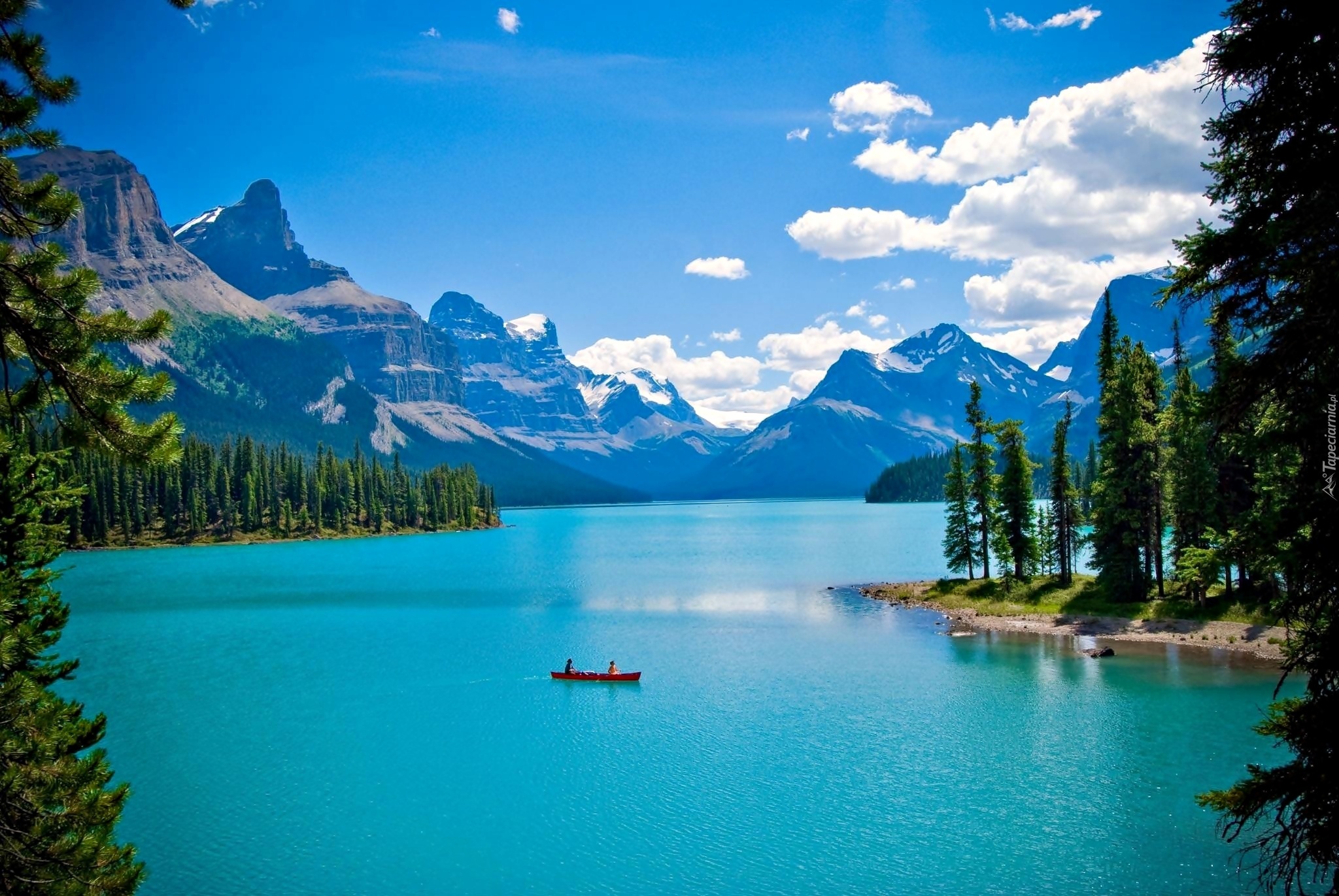 Góry, Las, Jezioro, Kanada, Łódka