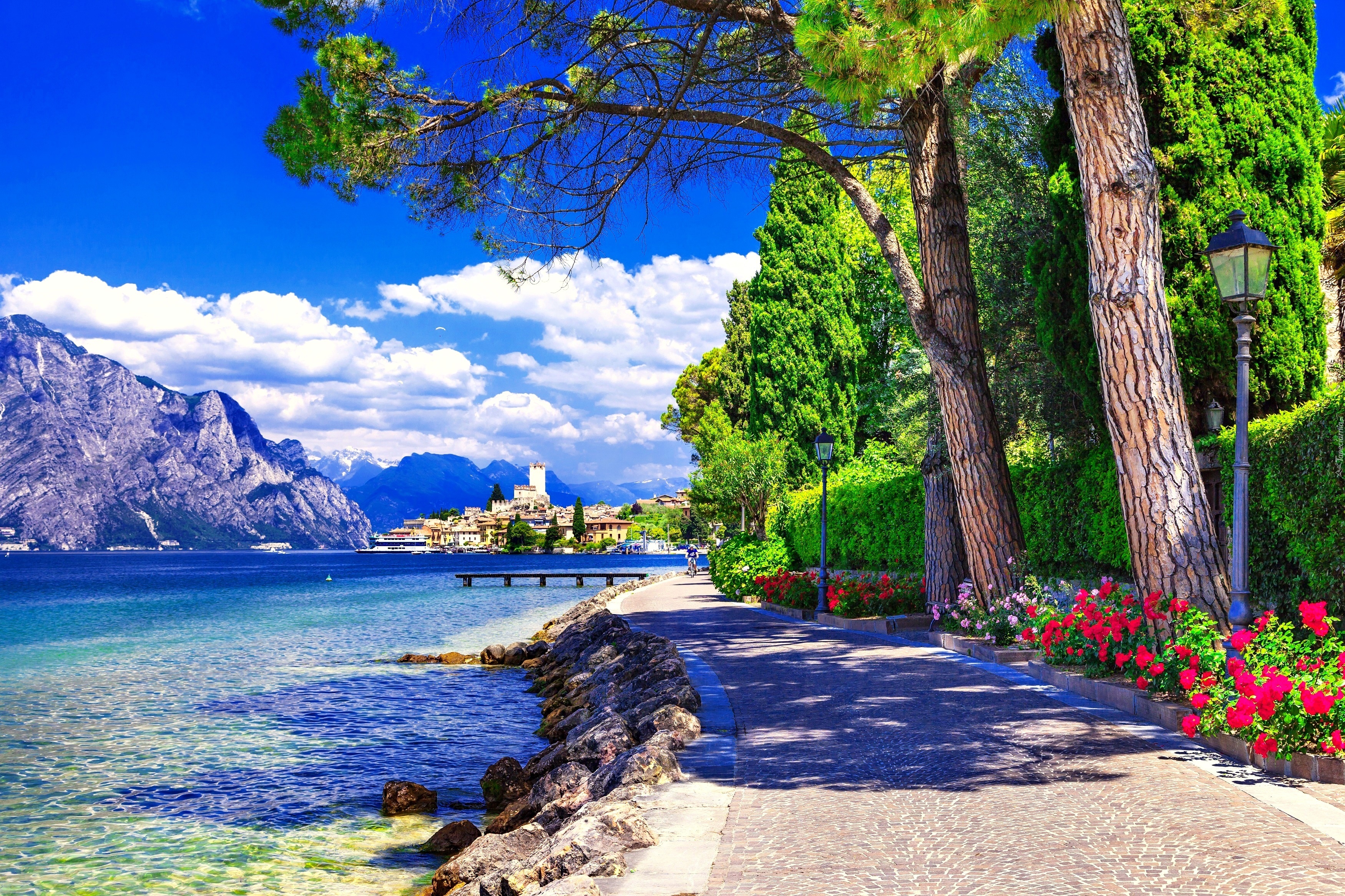 Jezioro, Garda, Włochy, Park, Bulwar