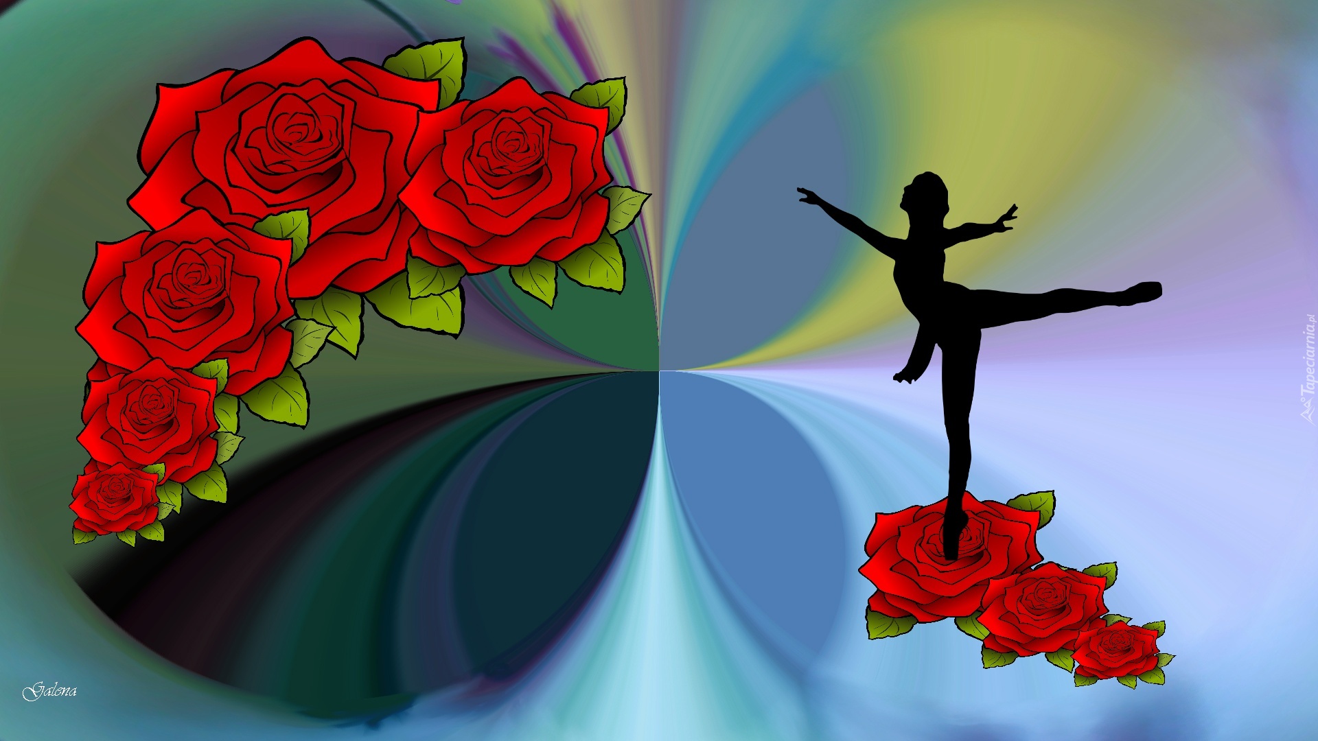 Czerwone, Róże, Baletnica, Grafika 2D