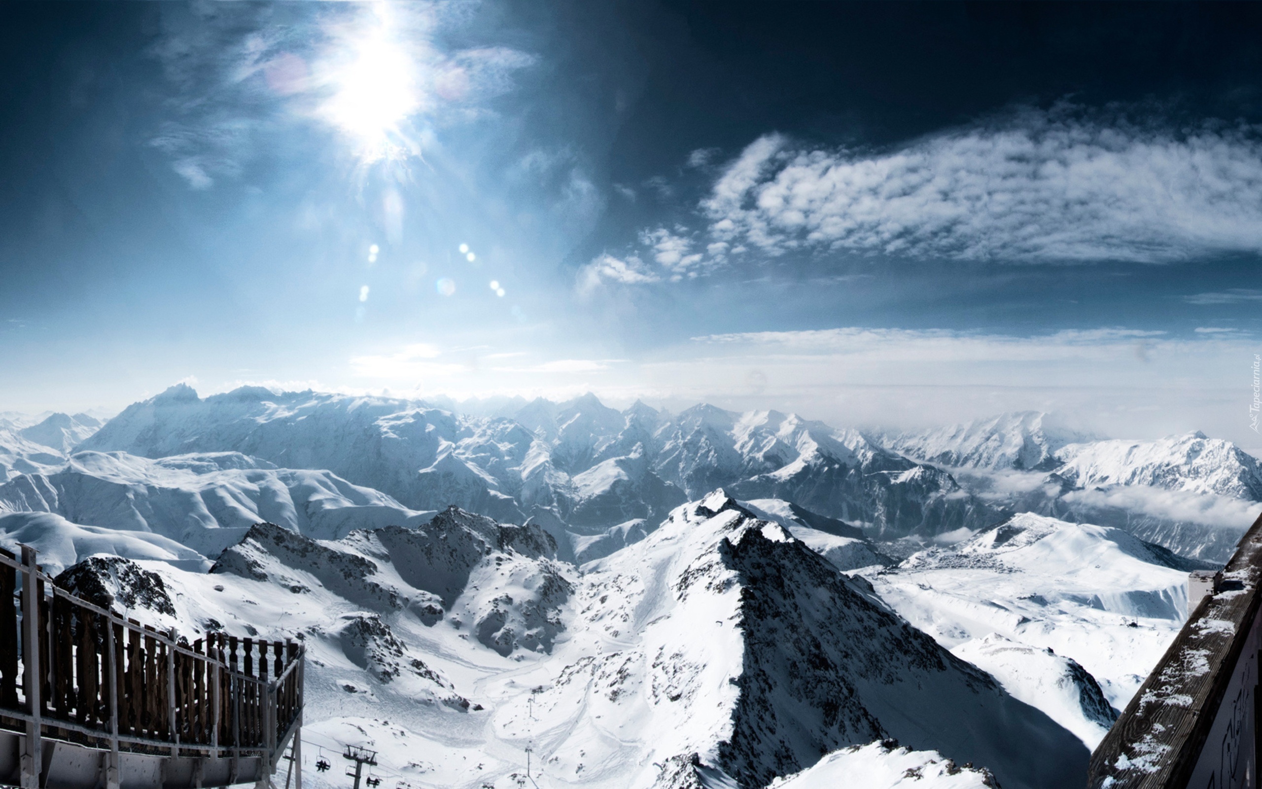 Alpy, Góry, Słońce, Śnieg