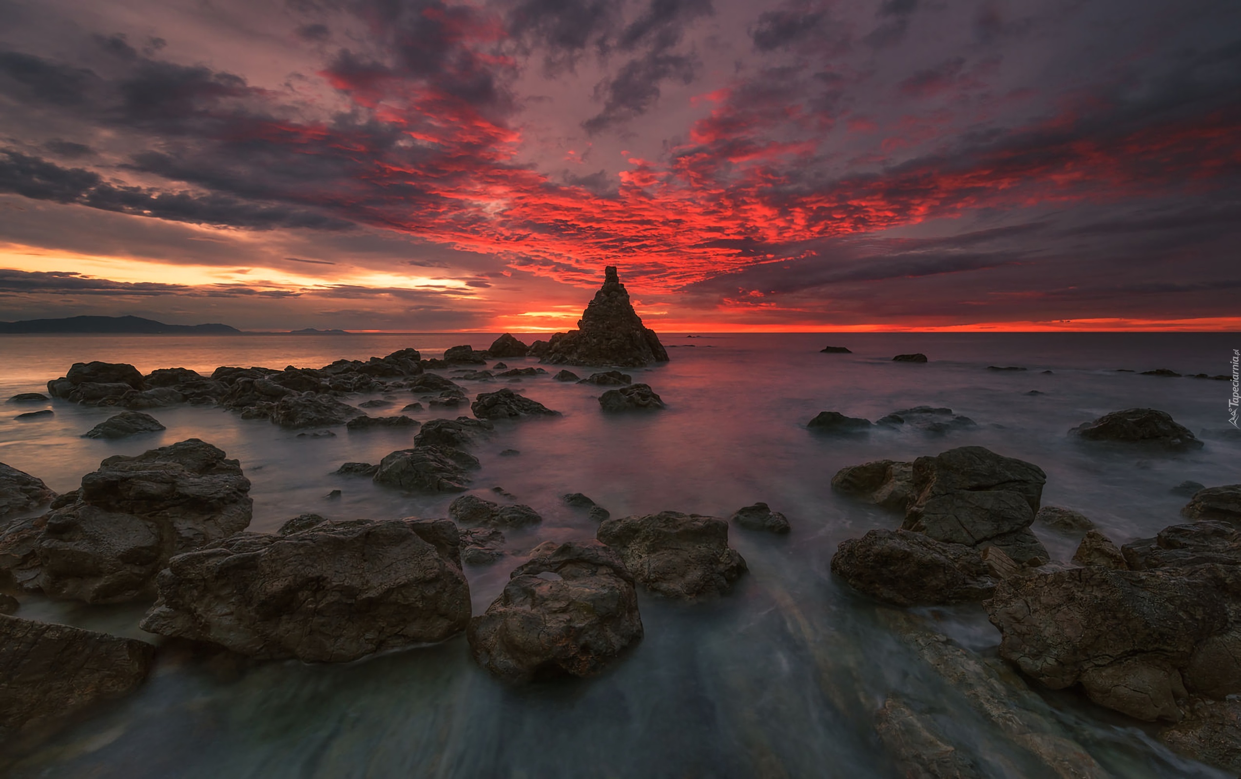 Ocean, Skały, Zachód słońca