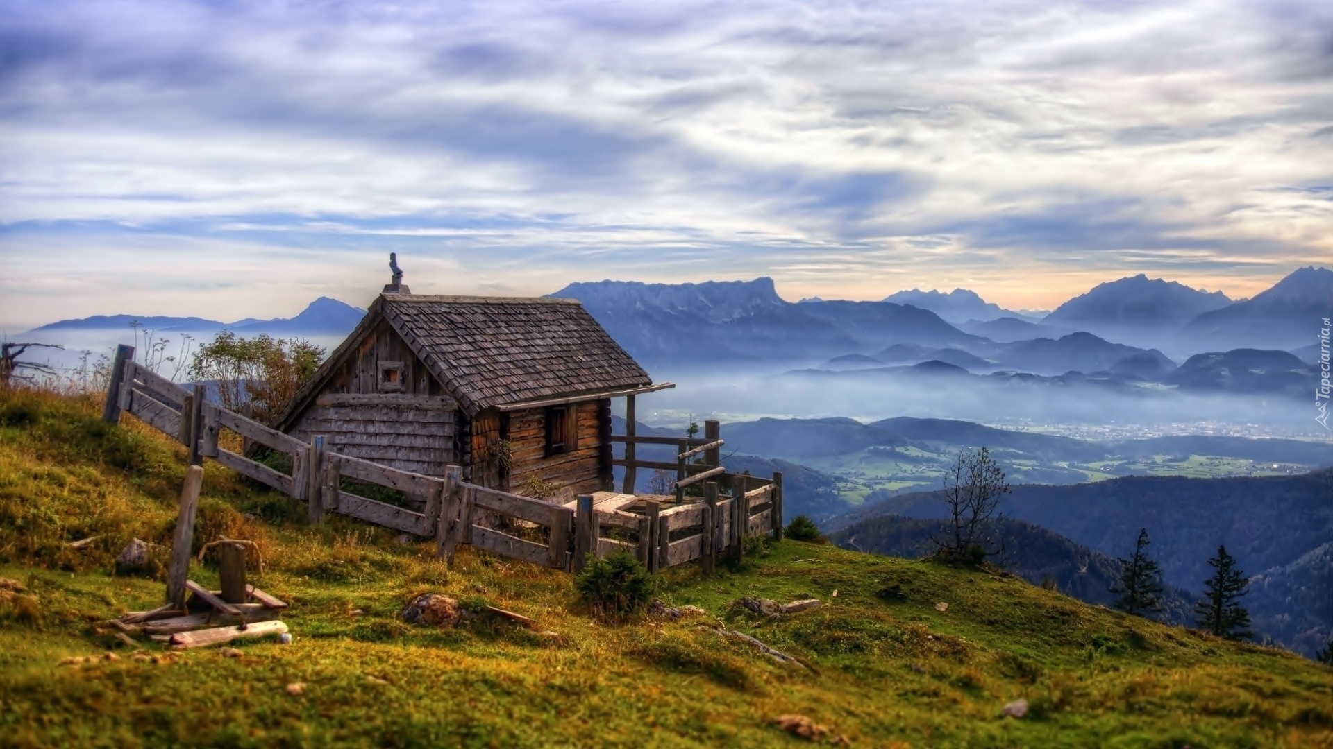 Mały, Domek, Góry, Lasy, Mgła, Dolina, Świt, Austria