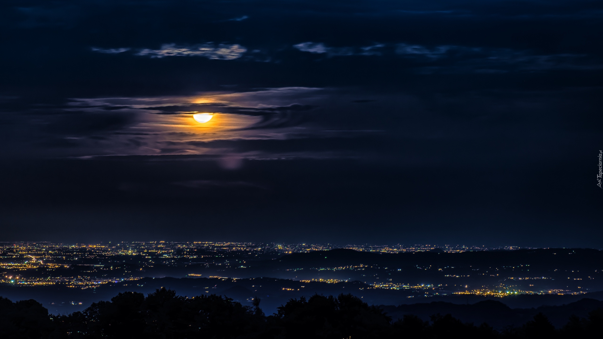 Noc, Księżyc, Miasto, Nocą