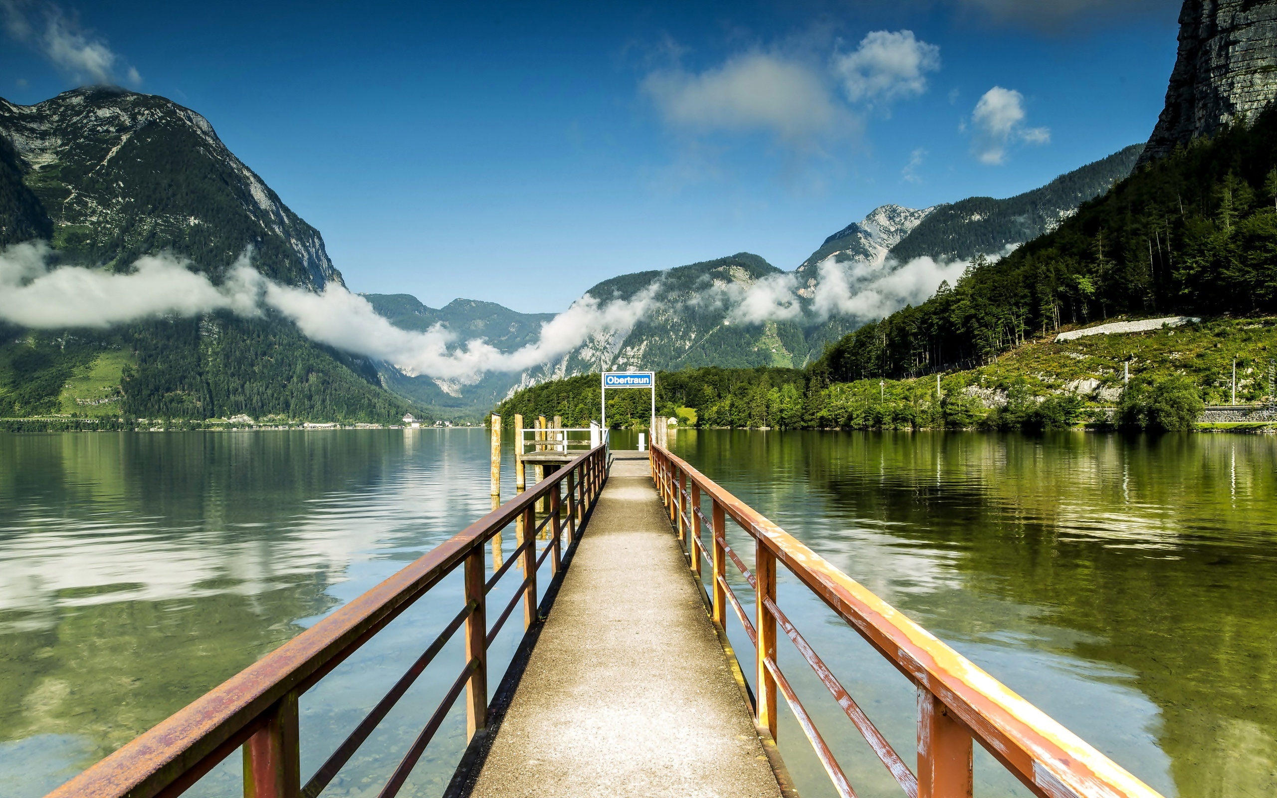 Jezioro Hallstättersee, Hallstatt, Austria, Góry, Molo