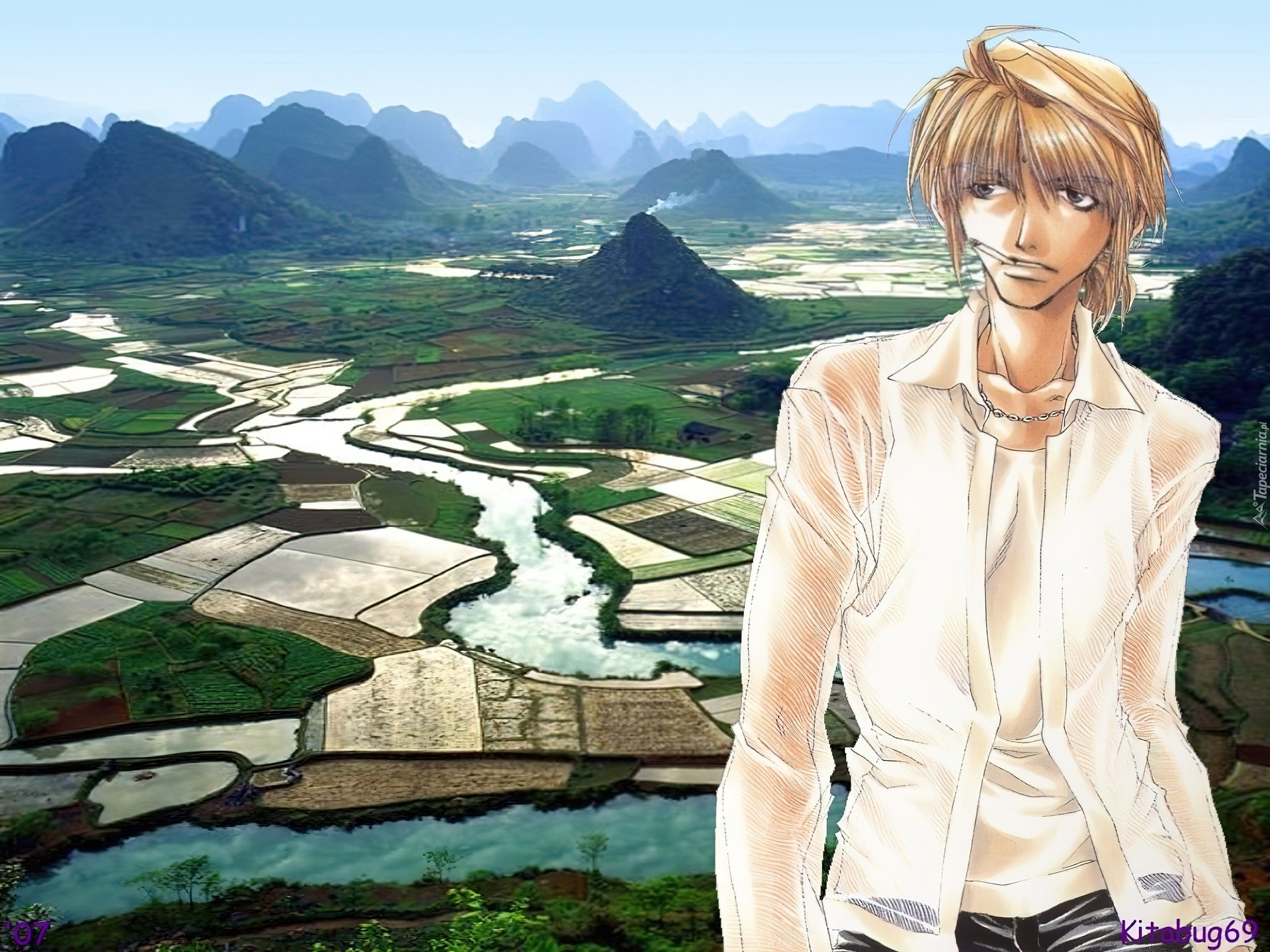 Saiyuki, krajobraz, człowiek, widok, facet