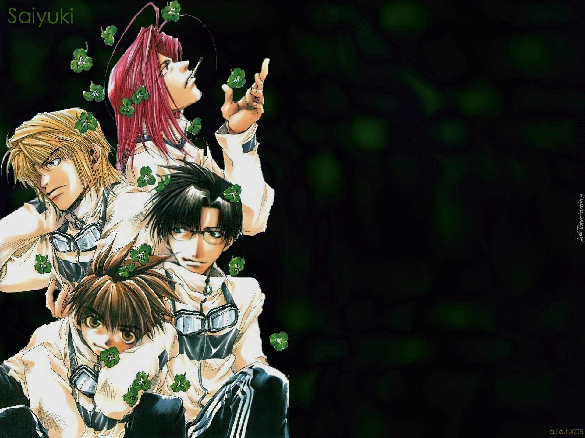 Saiyuki, ludzie, kwiaty, gogle