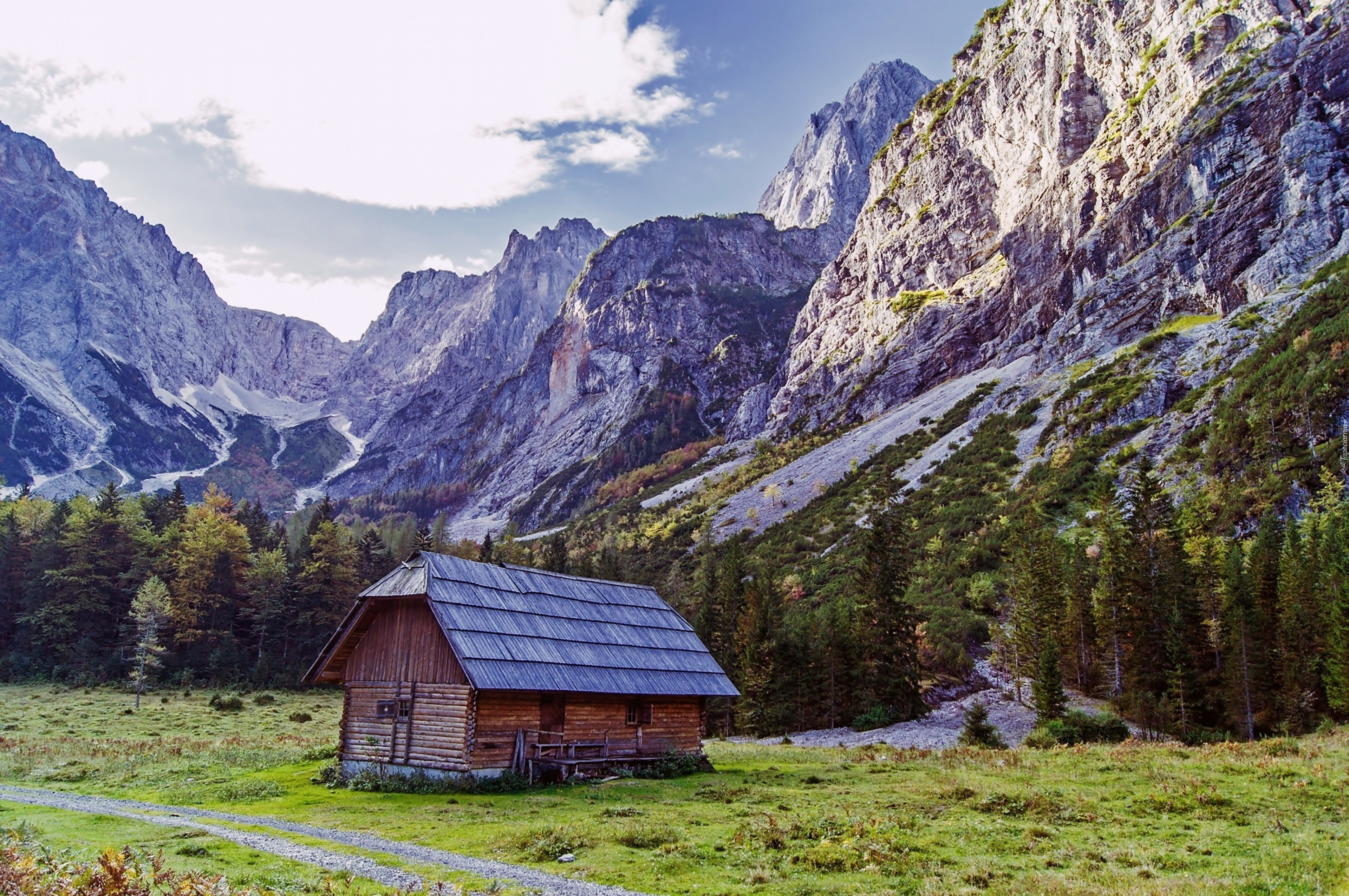 Góry, Domek, Ścieżka, Drzewa