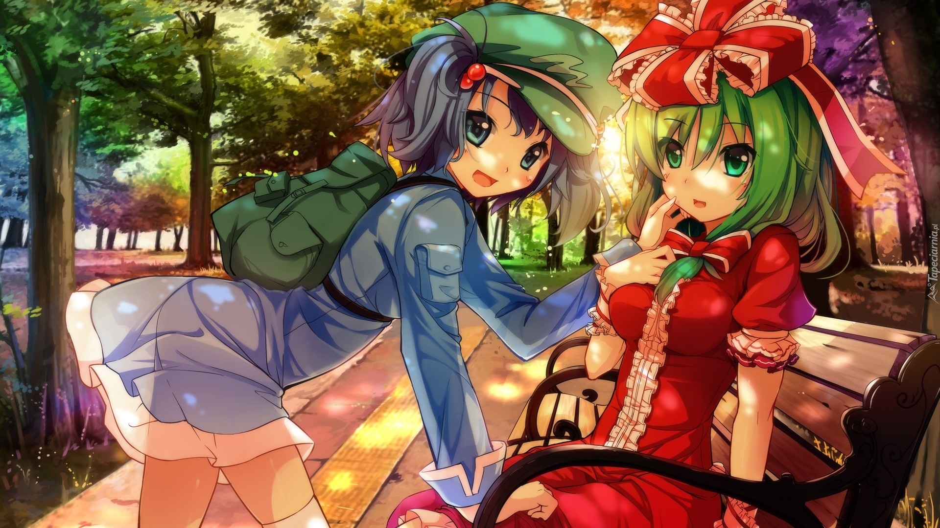 Dziewczyny, Plecak, Ławka, Park, Manga, Anime