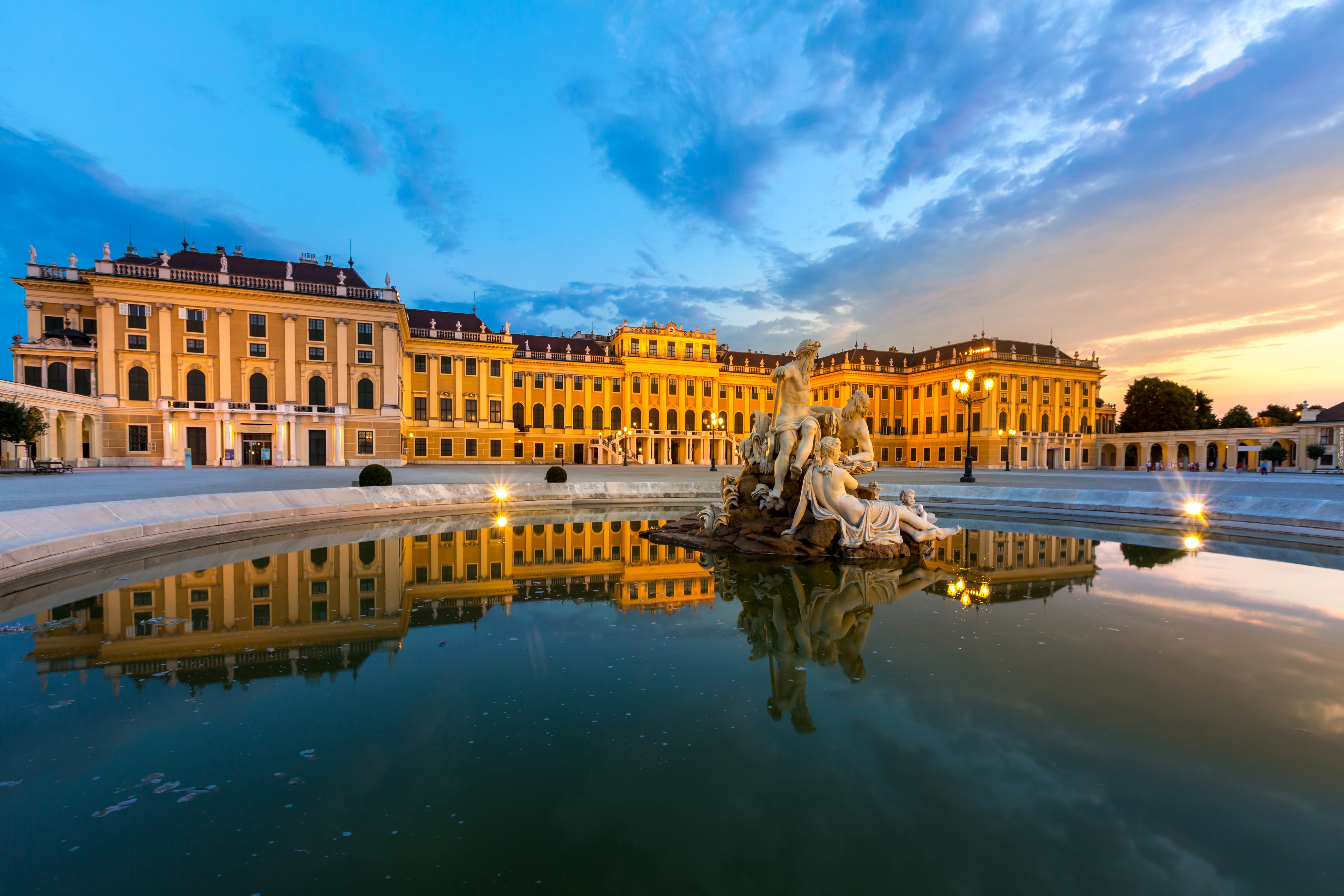 Pałac Schönbrunn, Statua, Zachód, Słońca, Wiedeń, Austria