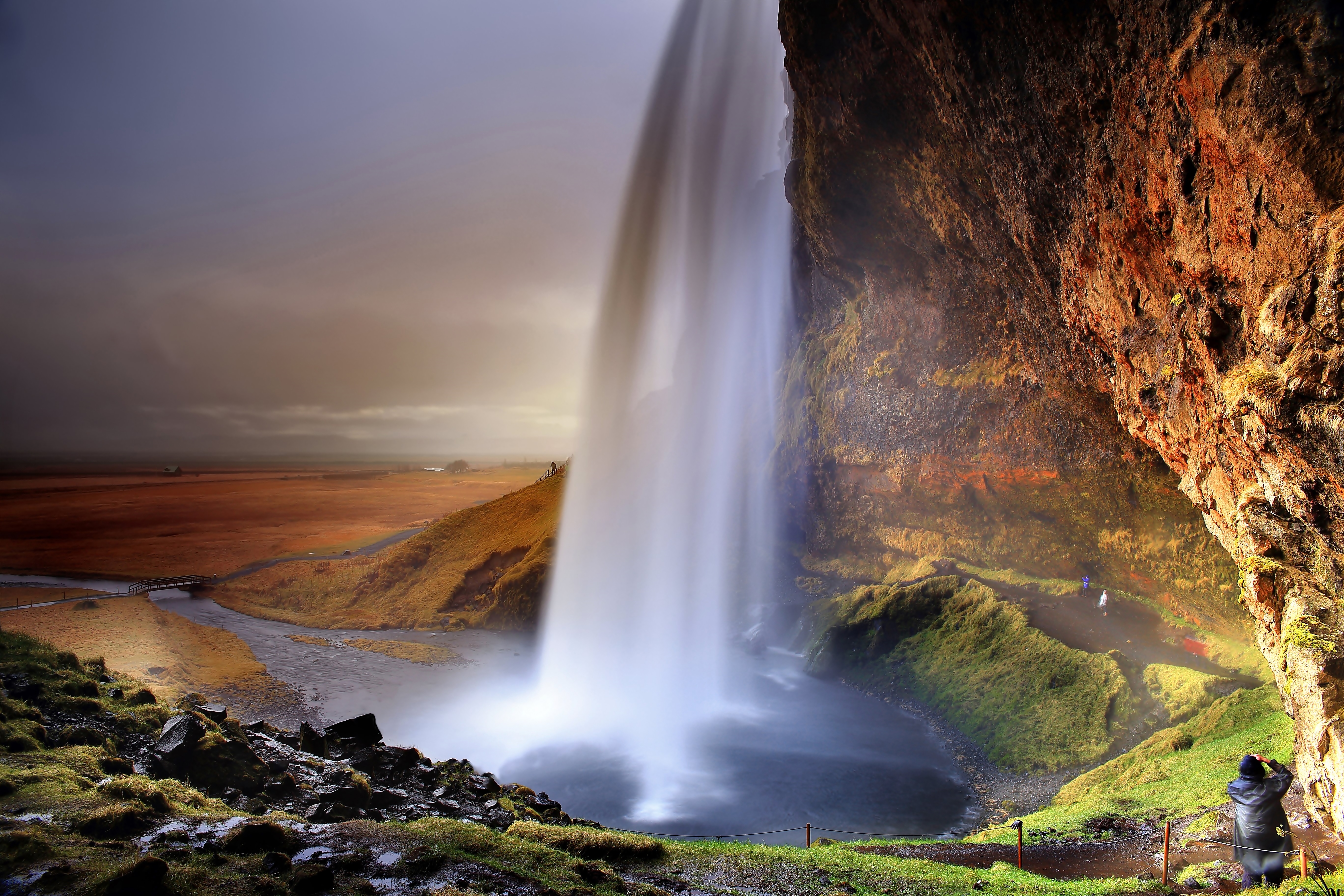 Wodospad, Skały, Islandia, Ludzie