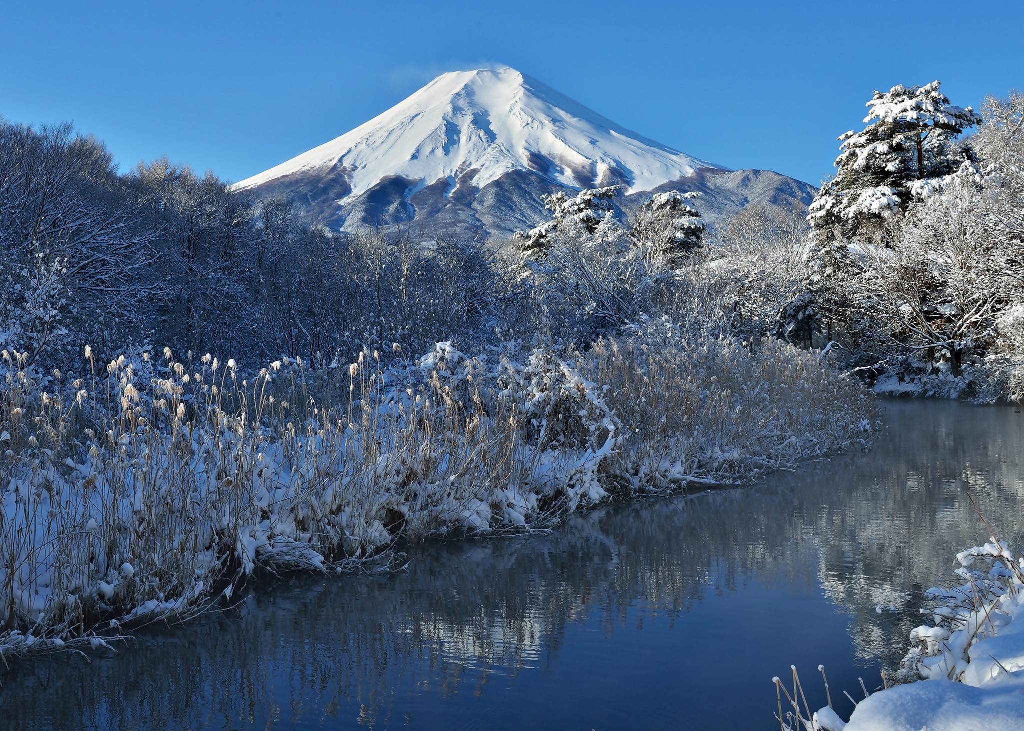 Zima, Góra, Fuji, Rzeka, Japonia