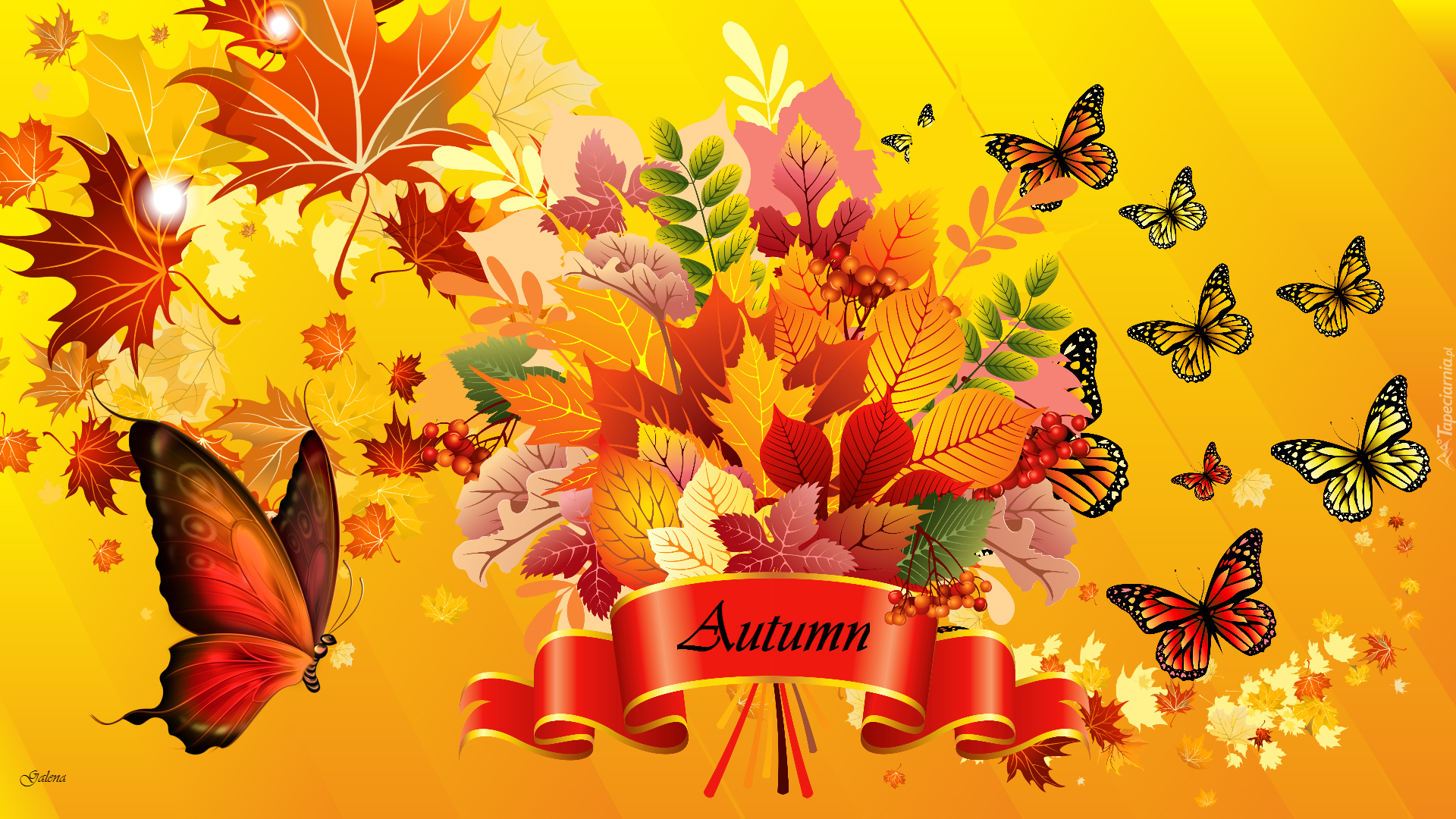 Jesień, Motyle, Liście, Grafika