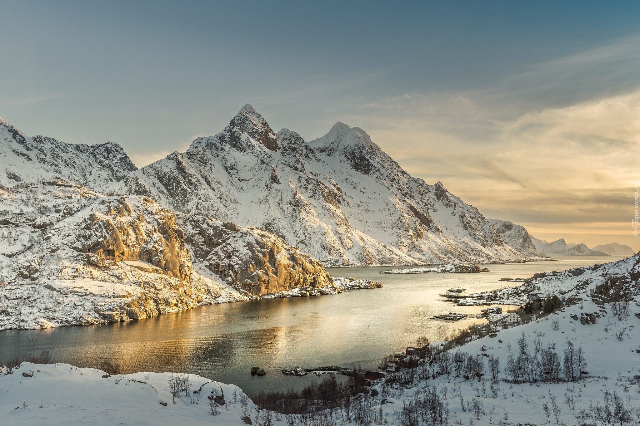 Norwegia, Zima, Góry, Fiord