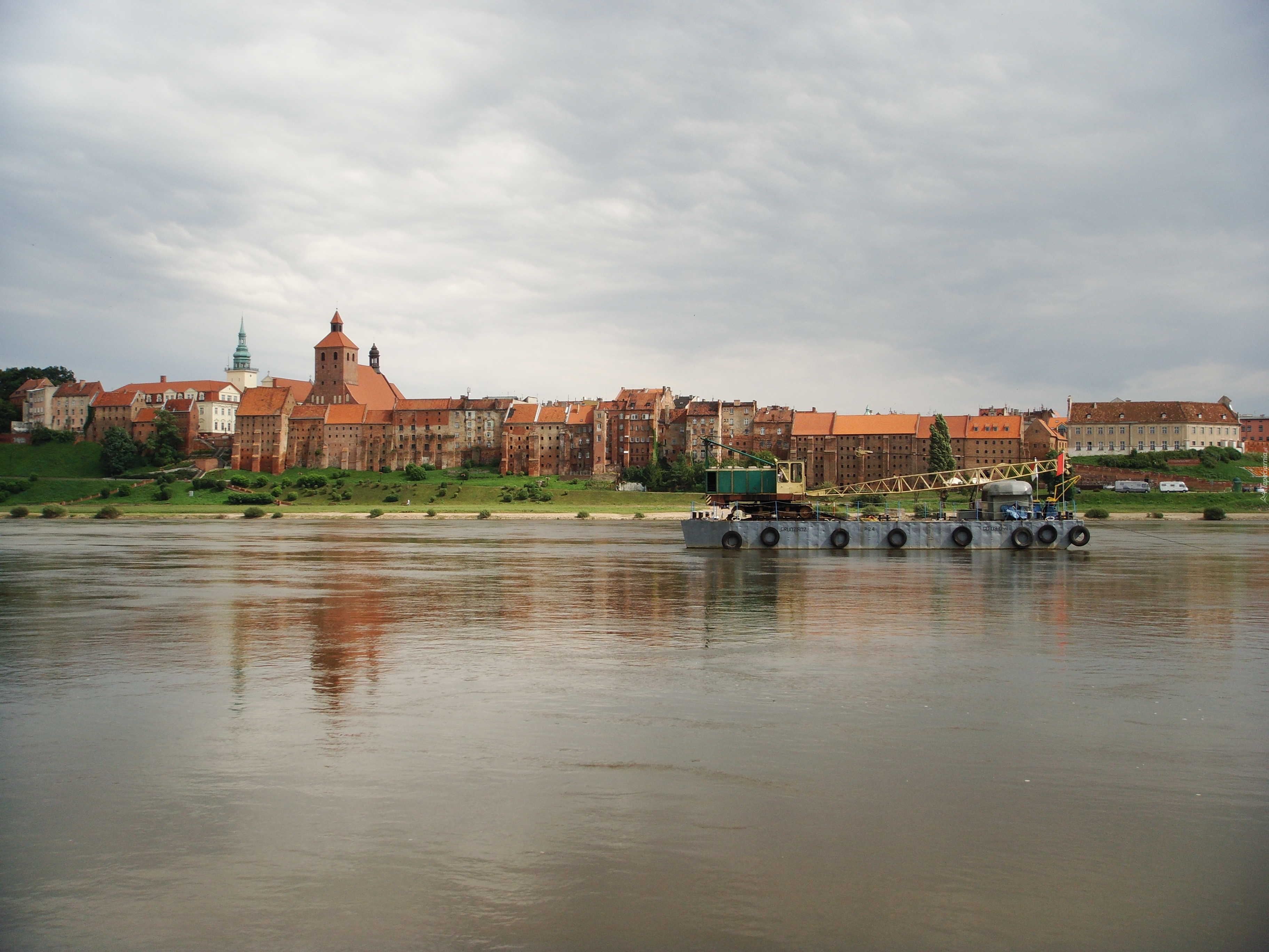 Krajobraz, Rzeka, Wisła, Błonia Wiślane, Miasto, Grudziądz