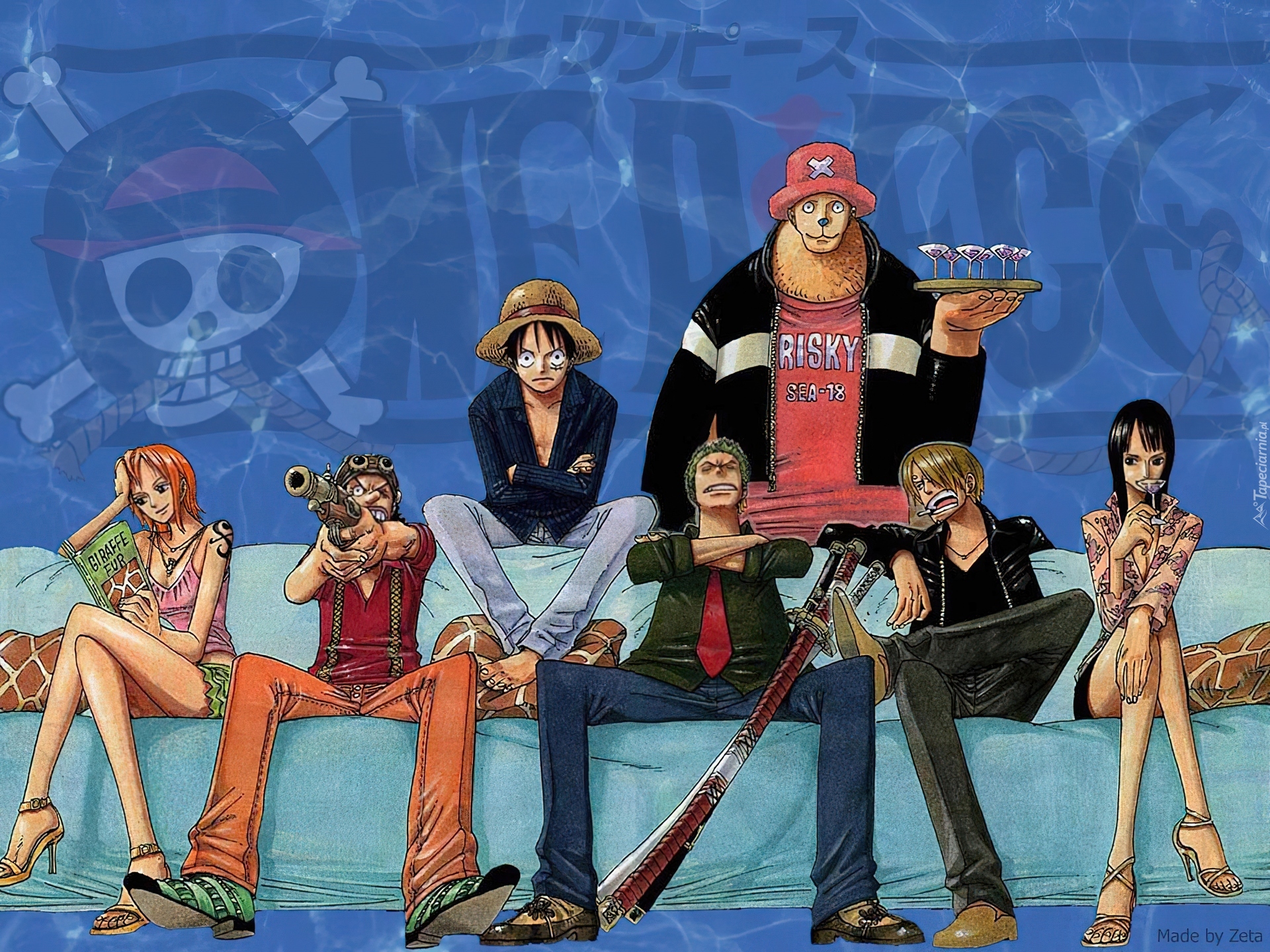 One Piece, ludzie, kanapa, broń