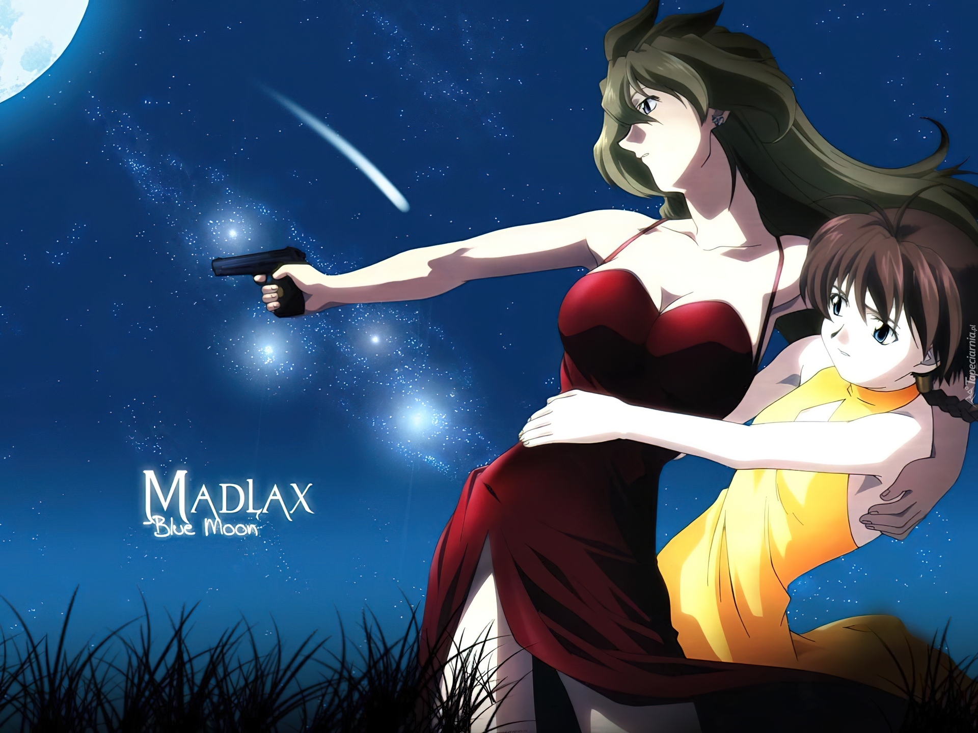 Madlax, kobieta, pistolet, księżyc