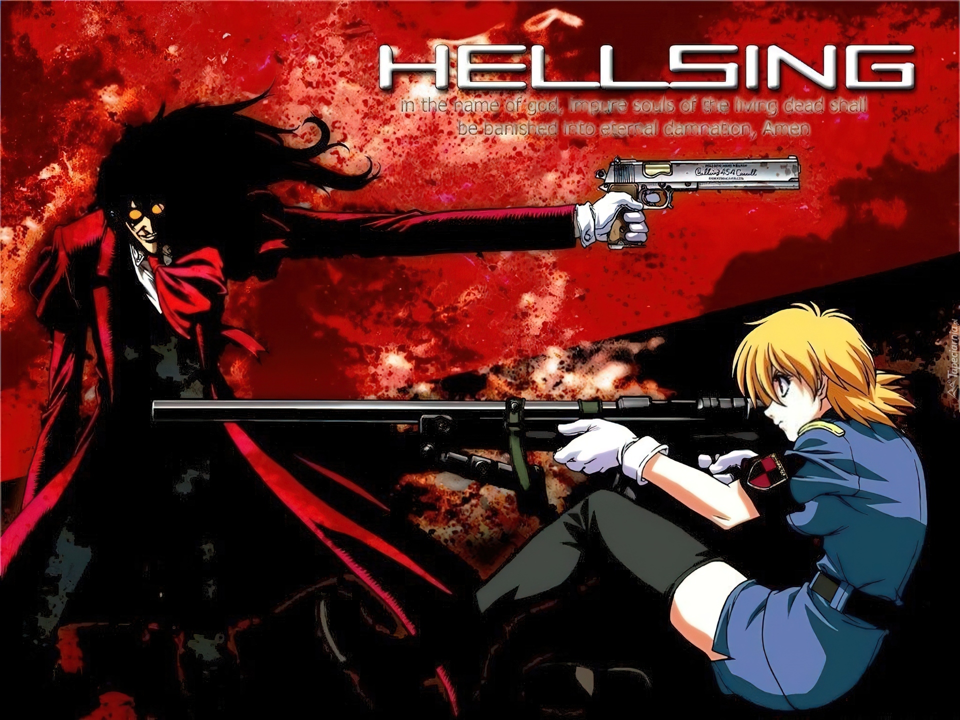 Hellsing, pistolet, karabin, ludzie