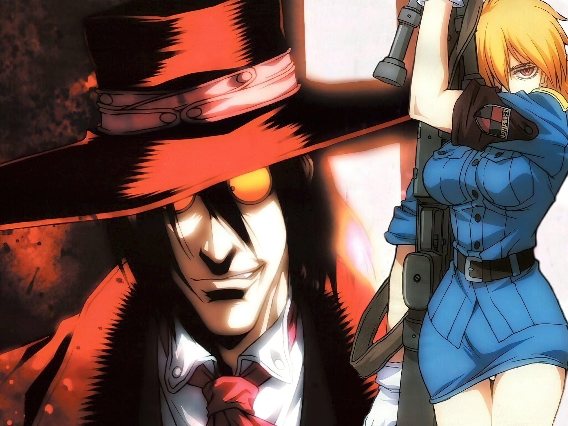 Hellsing, kapelusz, ludzie, karabin