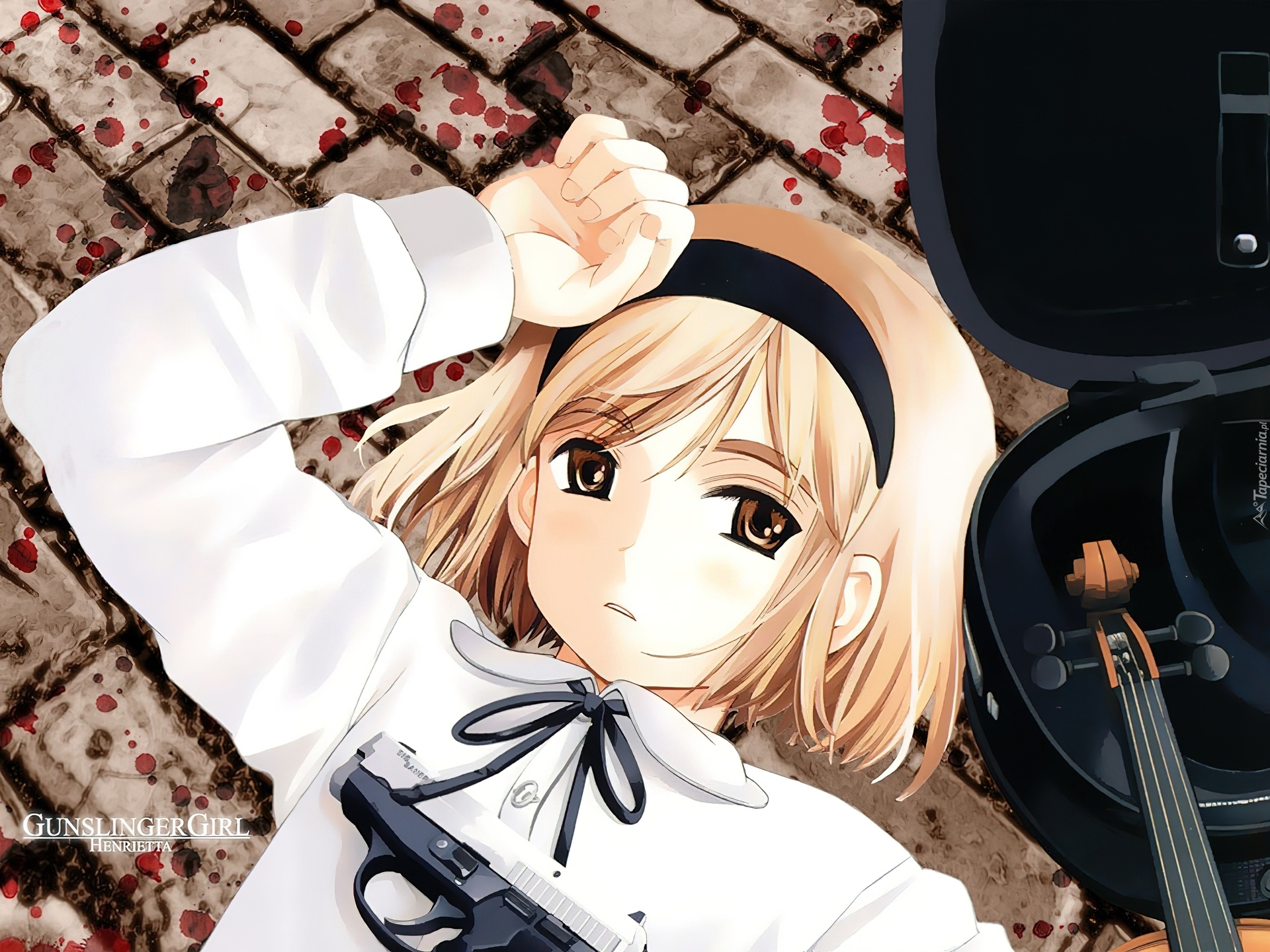 Gunslinger Girl, dziewczyna, skrzypce, broń, krew