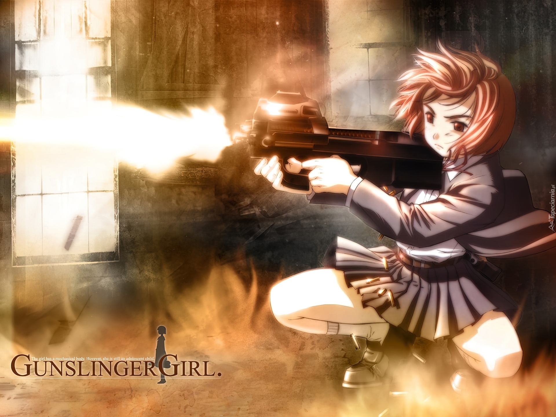 Gunslinger Girl, kobieta, strzał, karabin, spódniczka