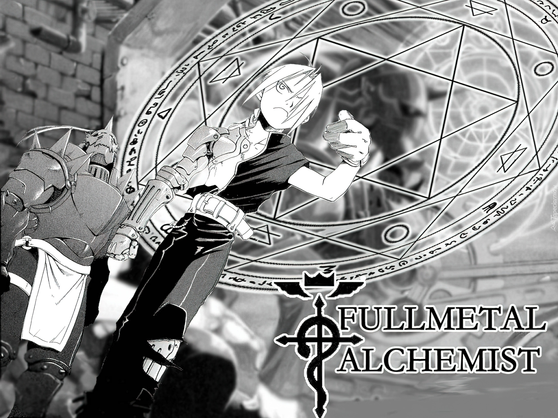 Full Metal Alchemist, czlowiek, robot, symbol, napis