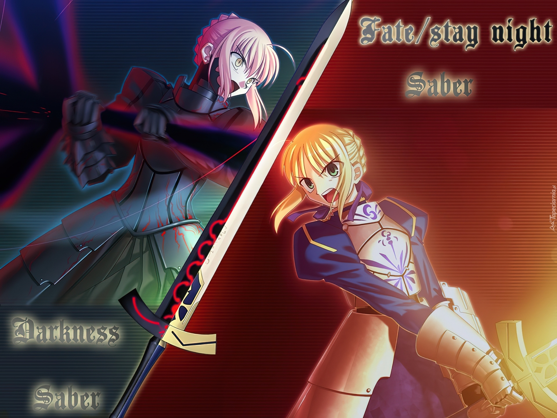 Fate Stay Night, dziewczyny, miecz, napisy