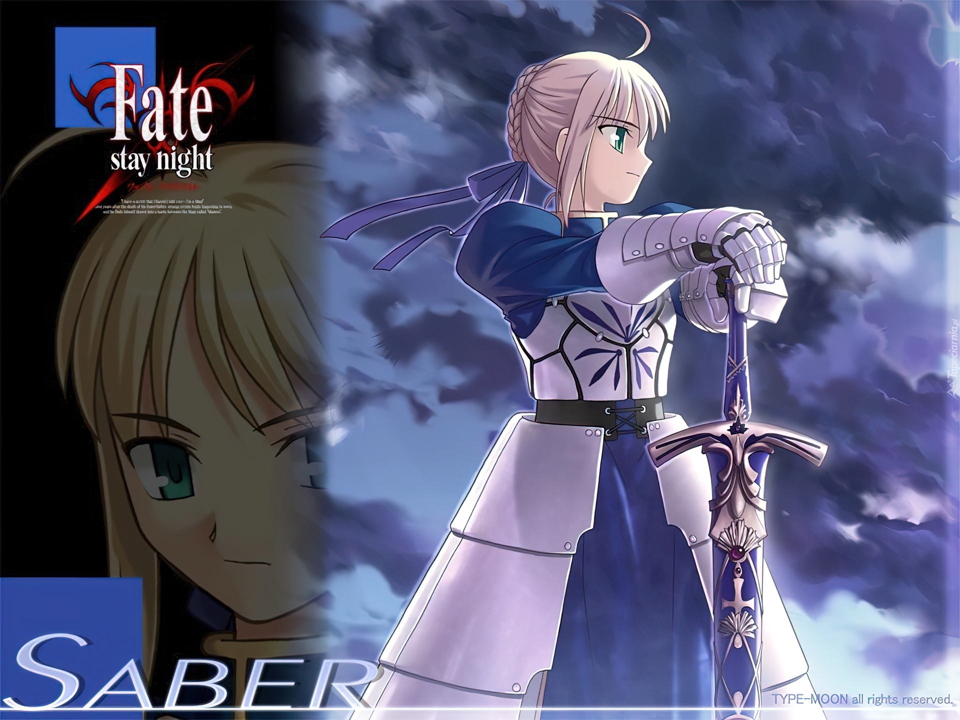 napis, logo, Fate Stay Night, Saber, dziewczyna, twarz