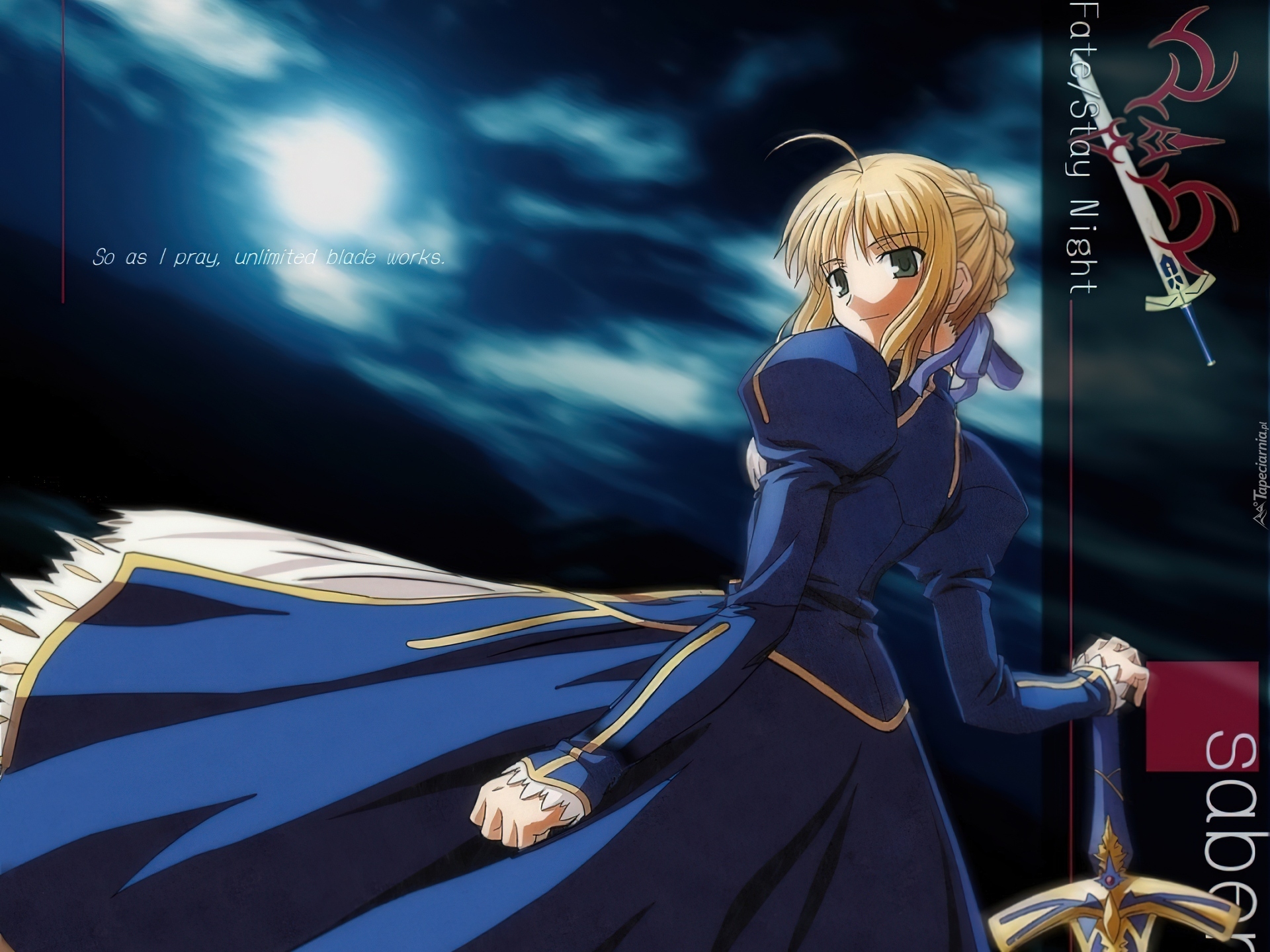 suknia, Fate Stay Night, niebo, miecze, kobieta