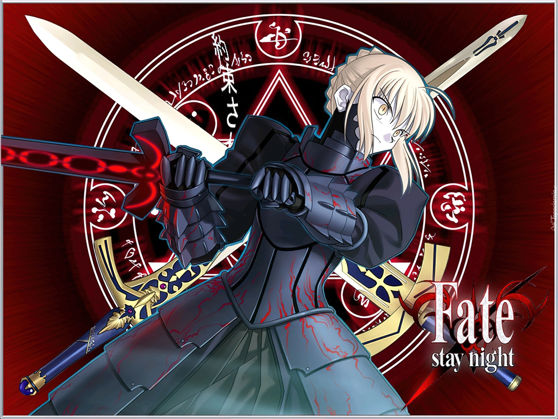 Fate Stay Night, symbol, kobieta, miecze