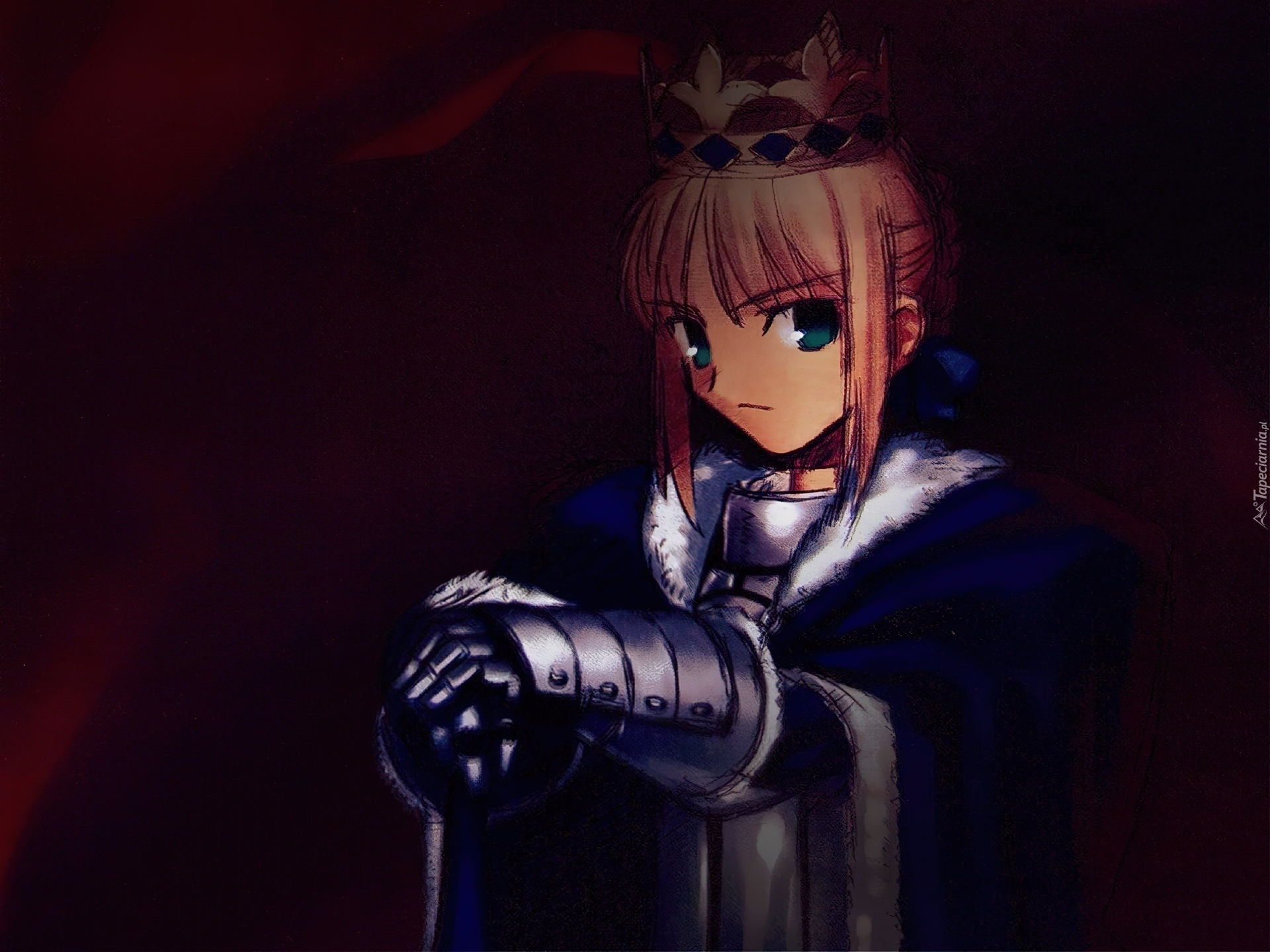 Fate Stay Night, kobieta, korona, zbroja