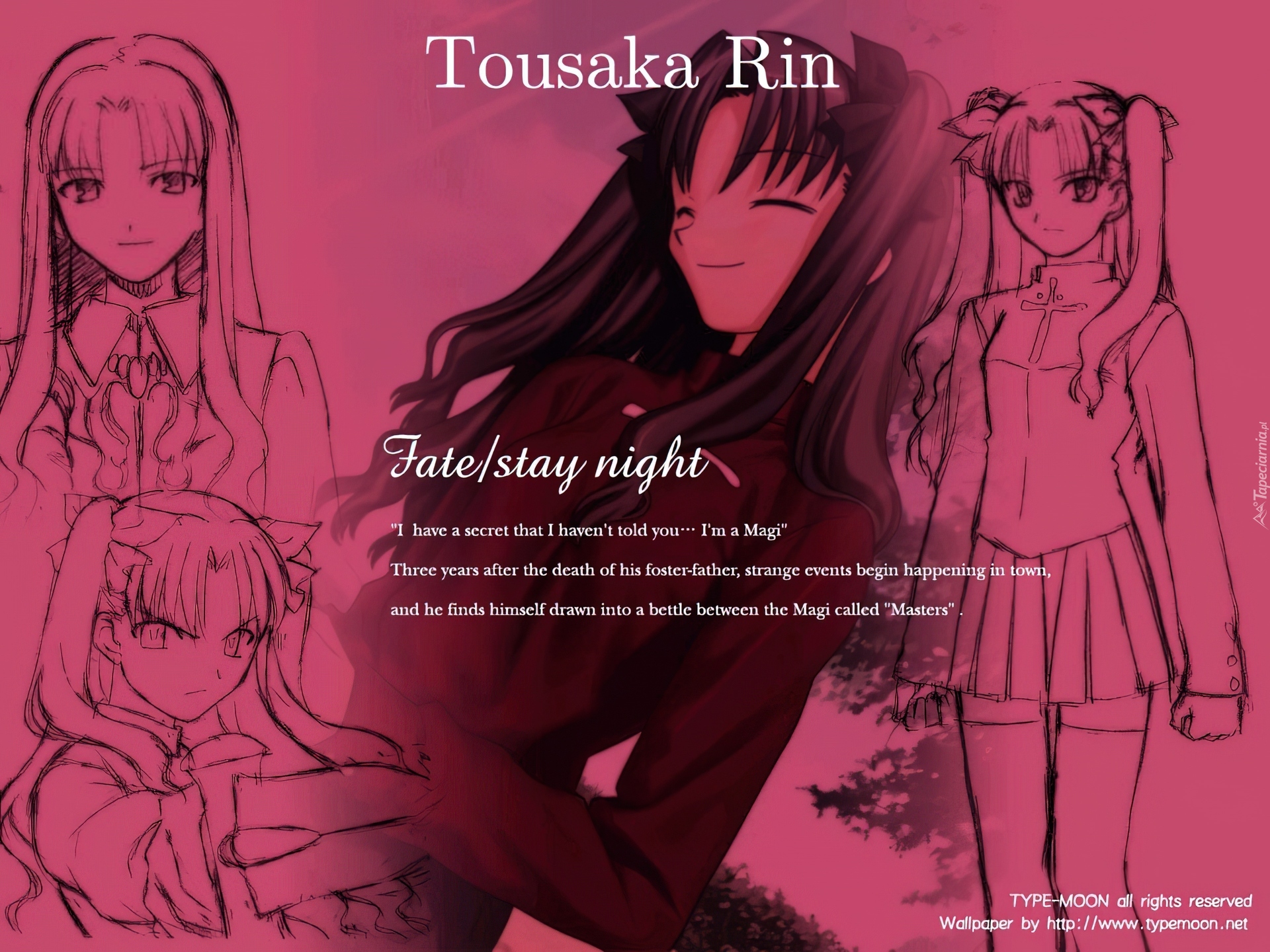 Fate Stay Night, tousaka, rin, dziewczyna, kobiety, szkic, napisy