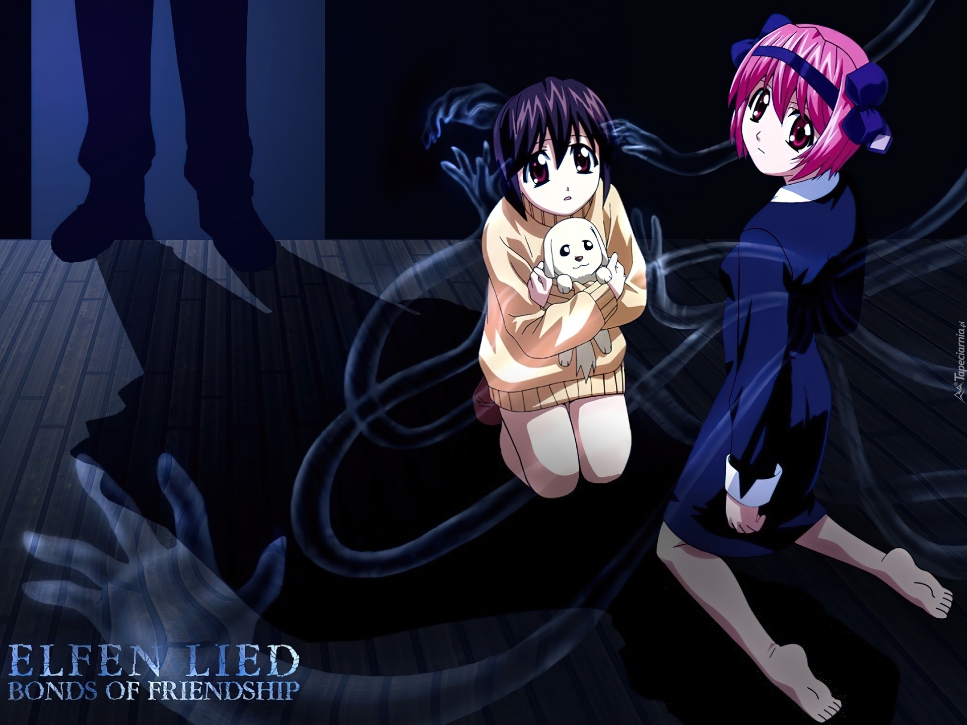 Elfen Lied, dzieci, cień, ręka, strach