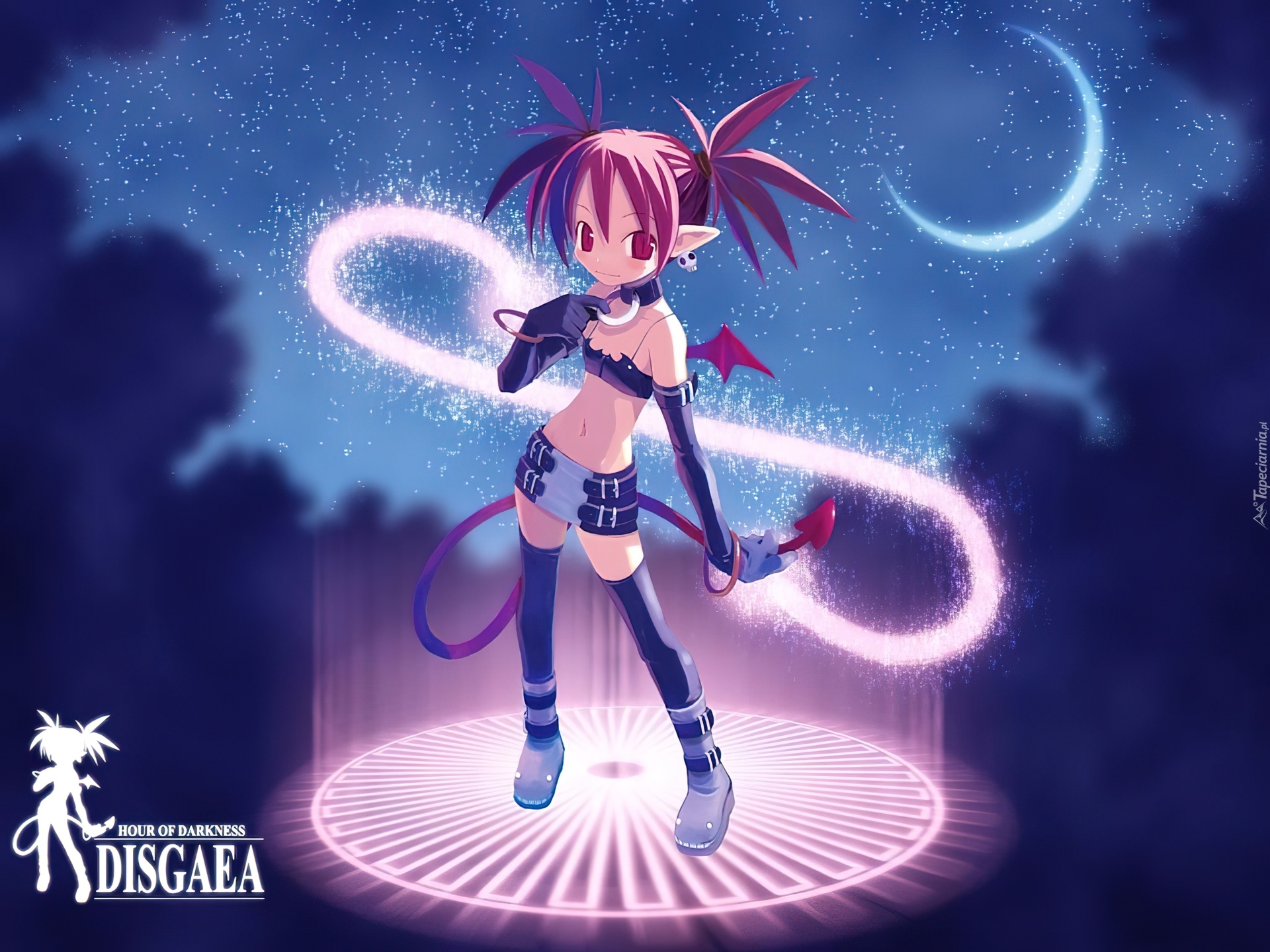 Disgaea, dziewczyna, ogon, gwiazdy, księżyc