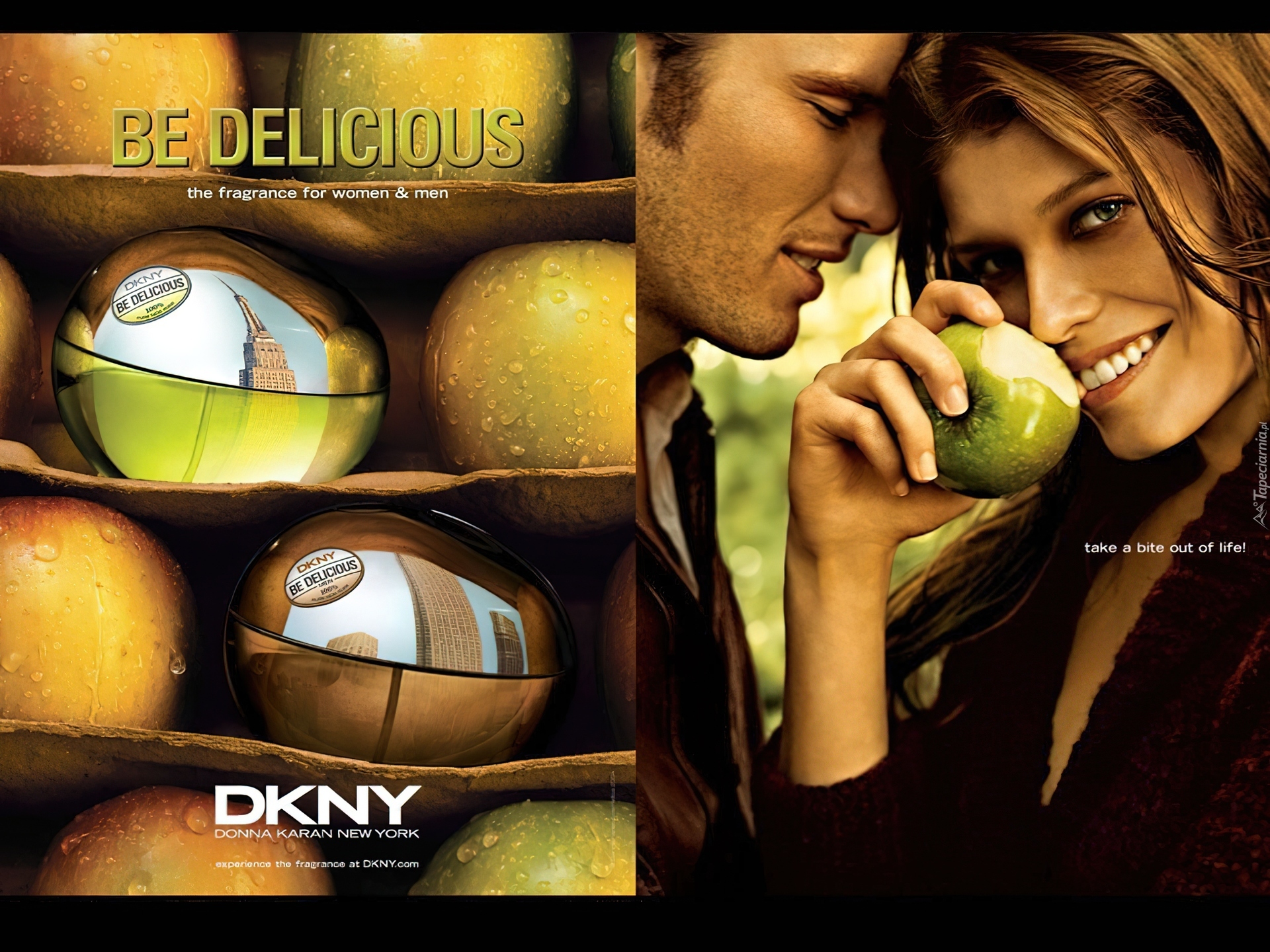 Donna Karan, perfumy, flakon, be, delicious, kobieta, mężczyzna, jabłko