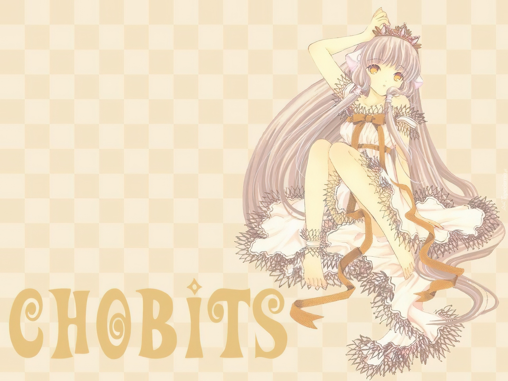 Chobits, napis, kobieta, korona