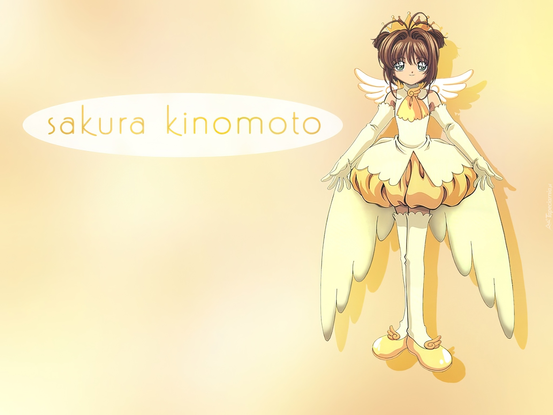 Cardcaptor Sakura, sukienka, kobieta, skrzydła, napis