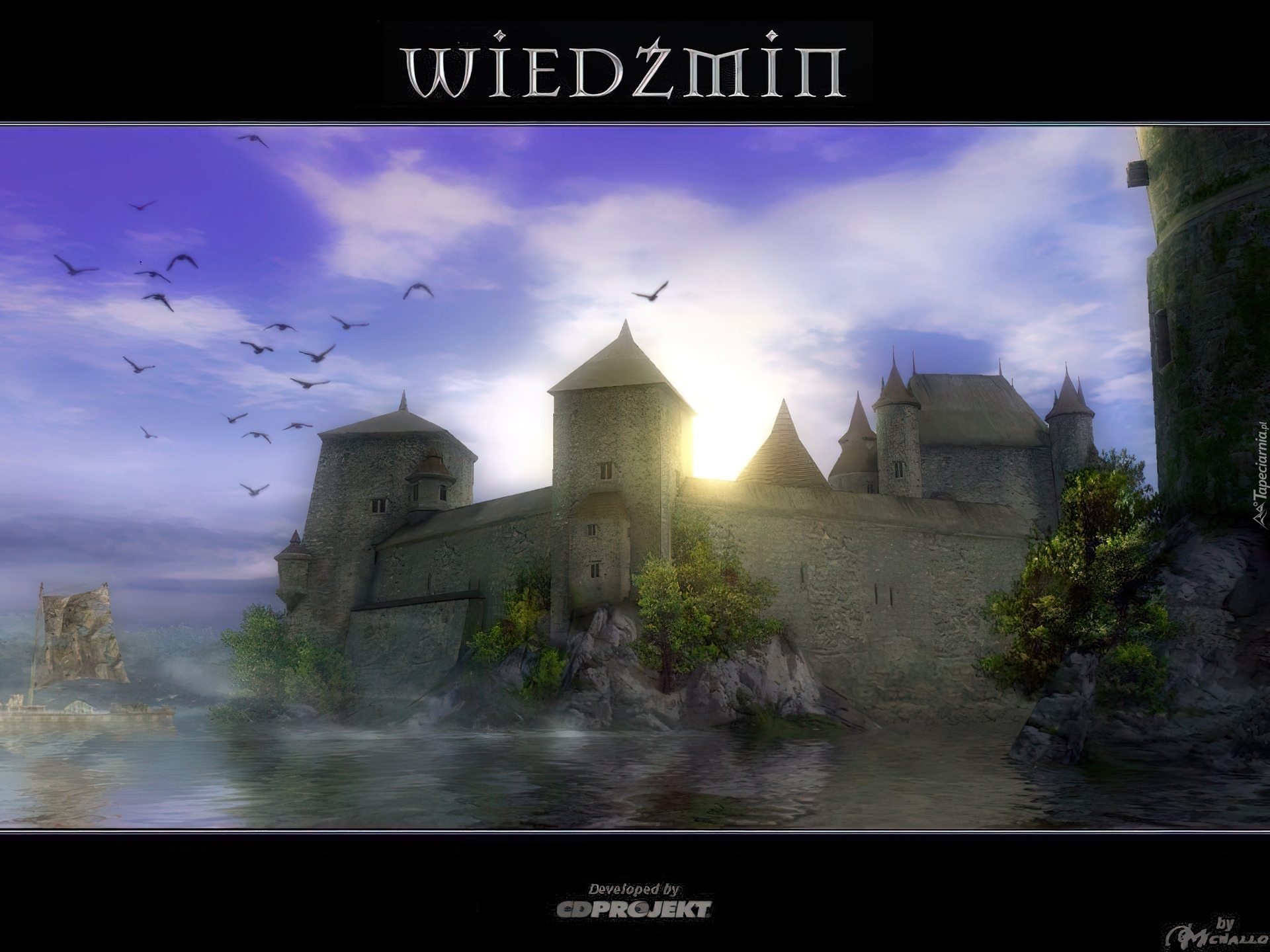 twierdza, morze, ptaki, statek, The Witcher