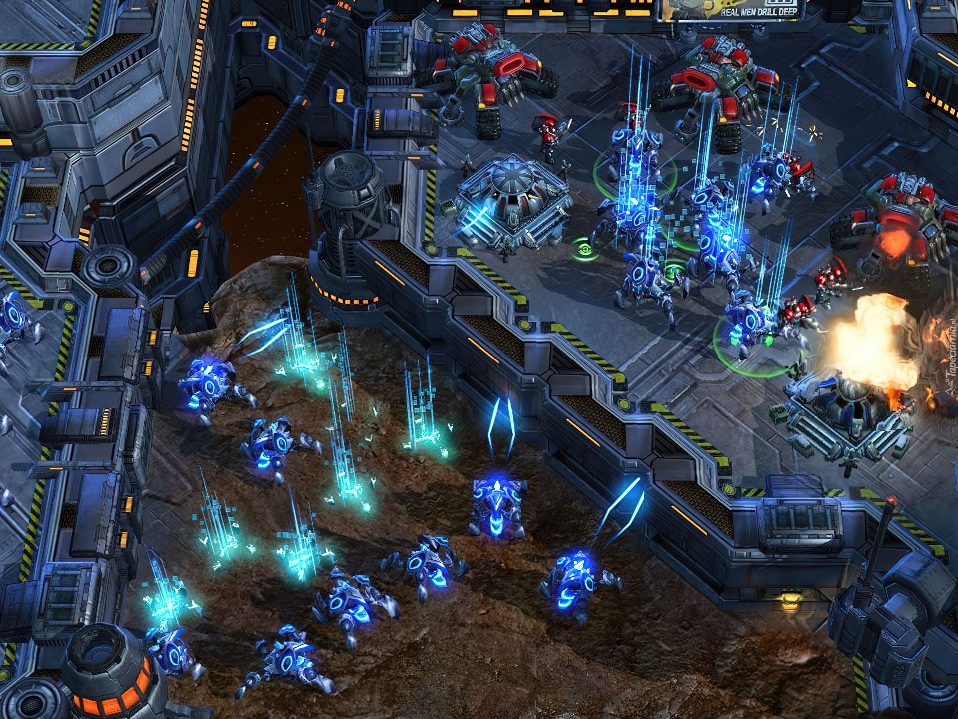 Starcraft 2, miasto, roboty, laser